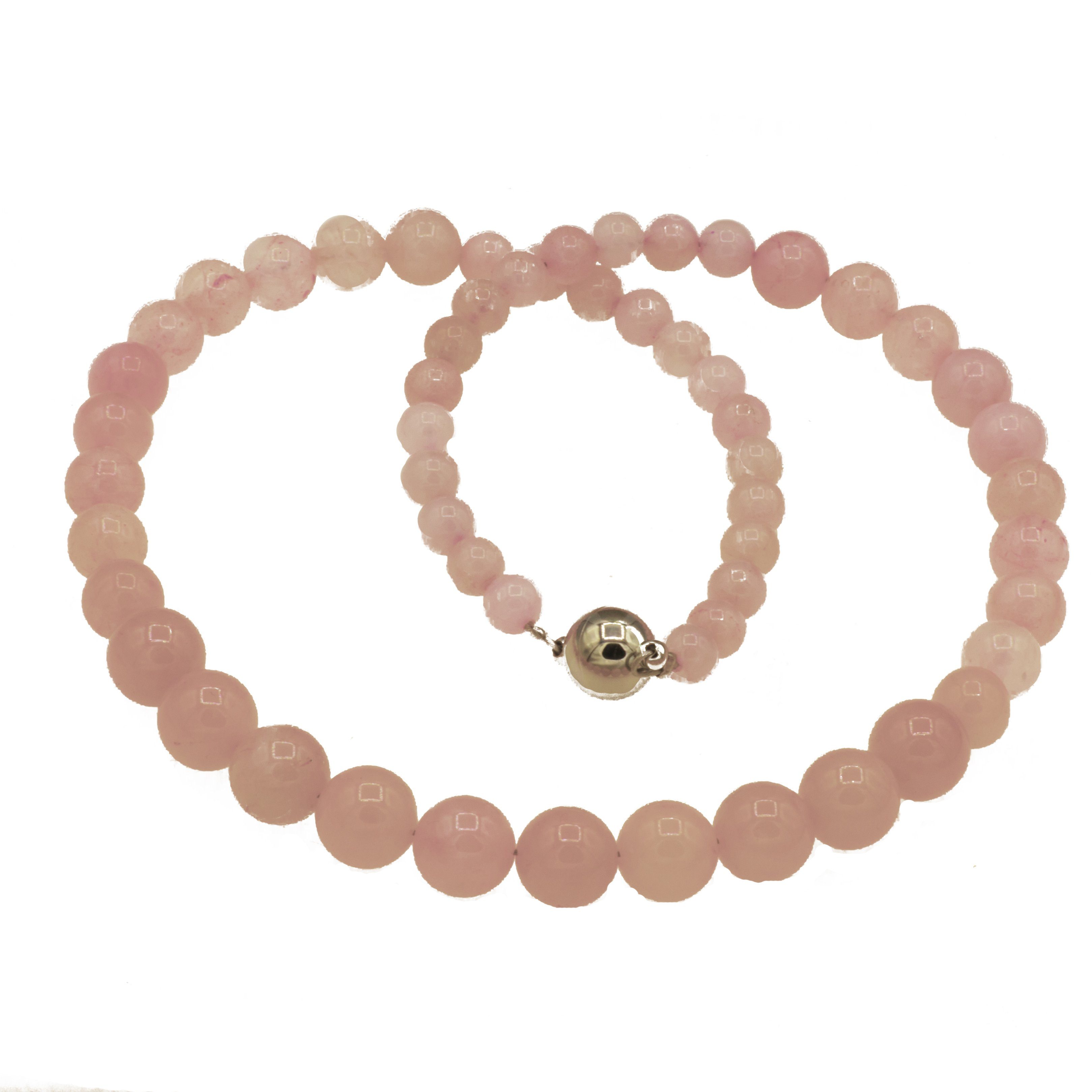 Perlenkette Kette mit Rosenquarz 6 - 10 mm Perlen, Magnetverschuss