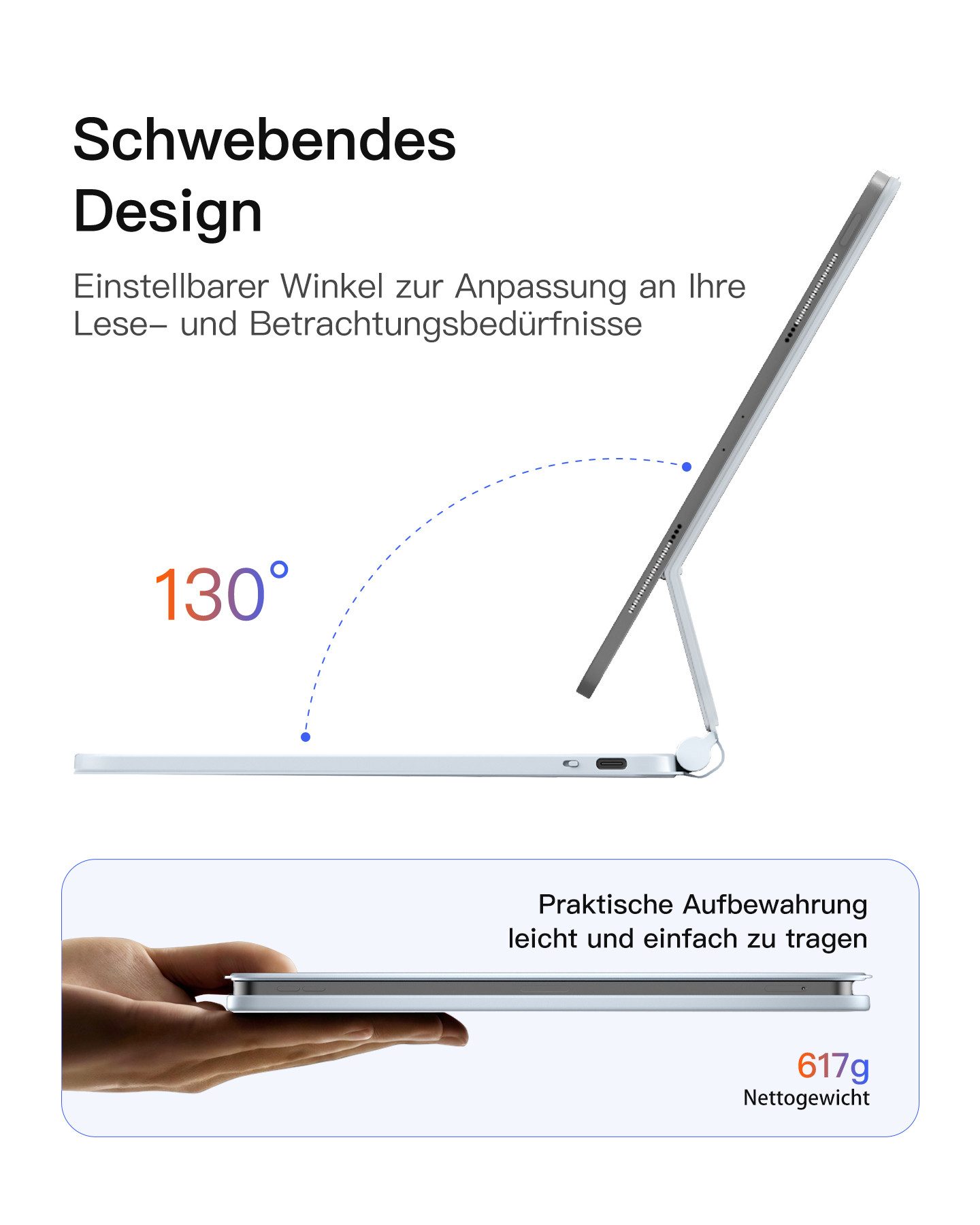 Inateck Magic Keyboard für iPad A16 11/10 Gen iPad-Tastatur (Freitragender Ständer, 7-Farbige Hintergrundbeleuchtung)