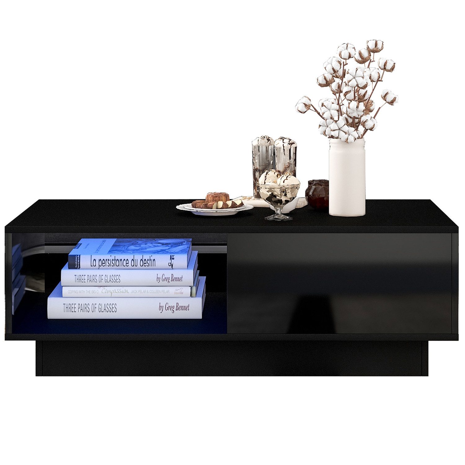 Rutaqian Couchtisch Moderner Hochglanz-Sofatisch,Couchtisch mit LED,15 günstig online kaufen