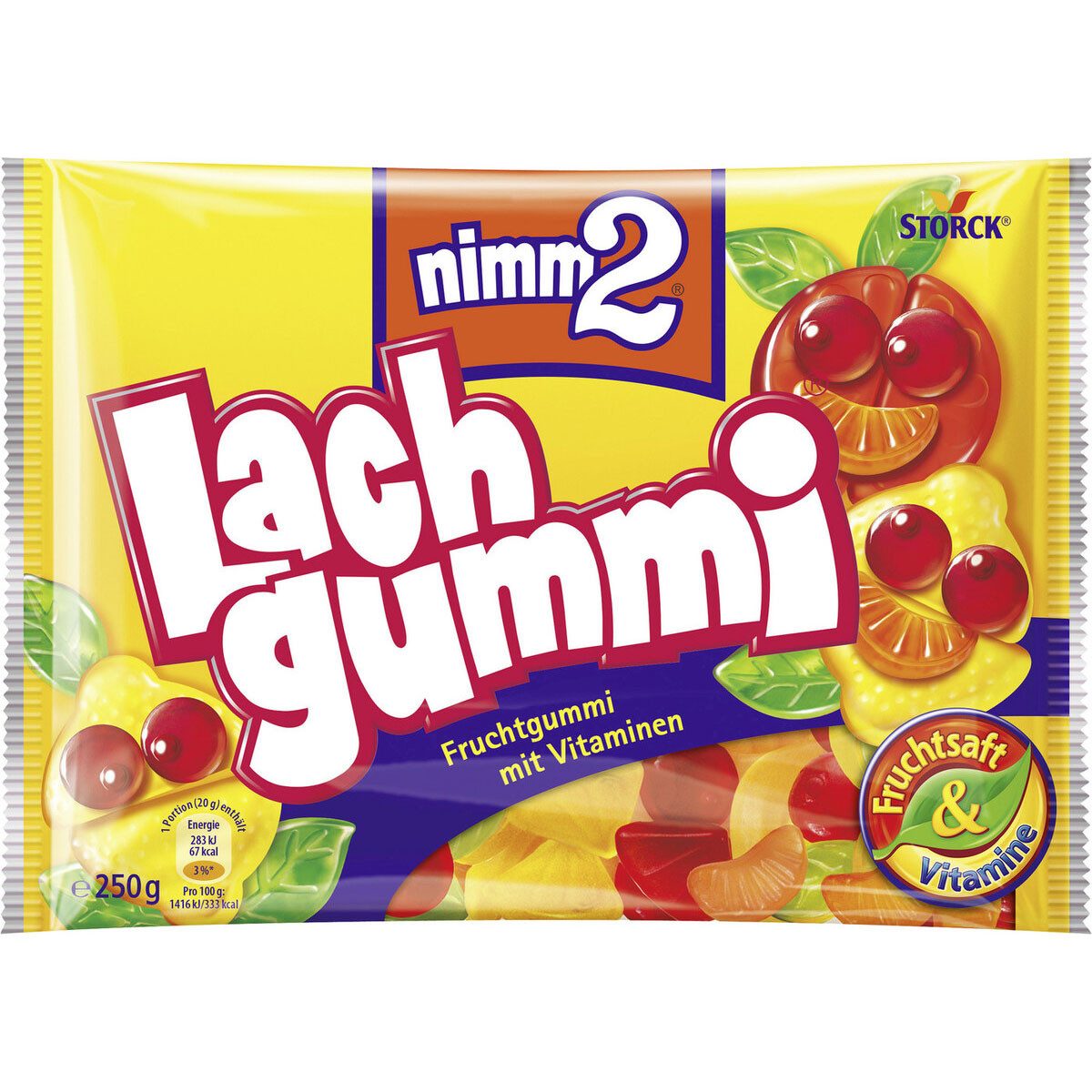 NIMM2 Süßigkeit, Storck nimm2 Lachgummi Fruchtgummi mit Vitaminen und Saft 250g