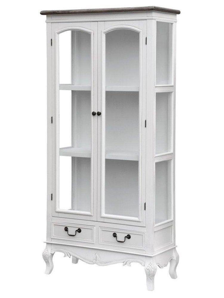 Livin Hill Vitrine Rimini White Provenzalischer Stil, weiße Schnitzereien, antiker Braunton