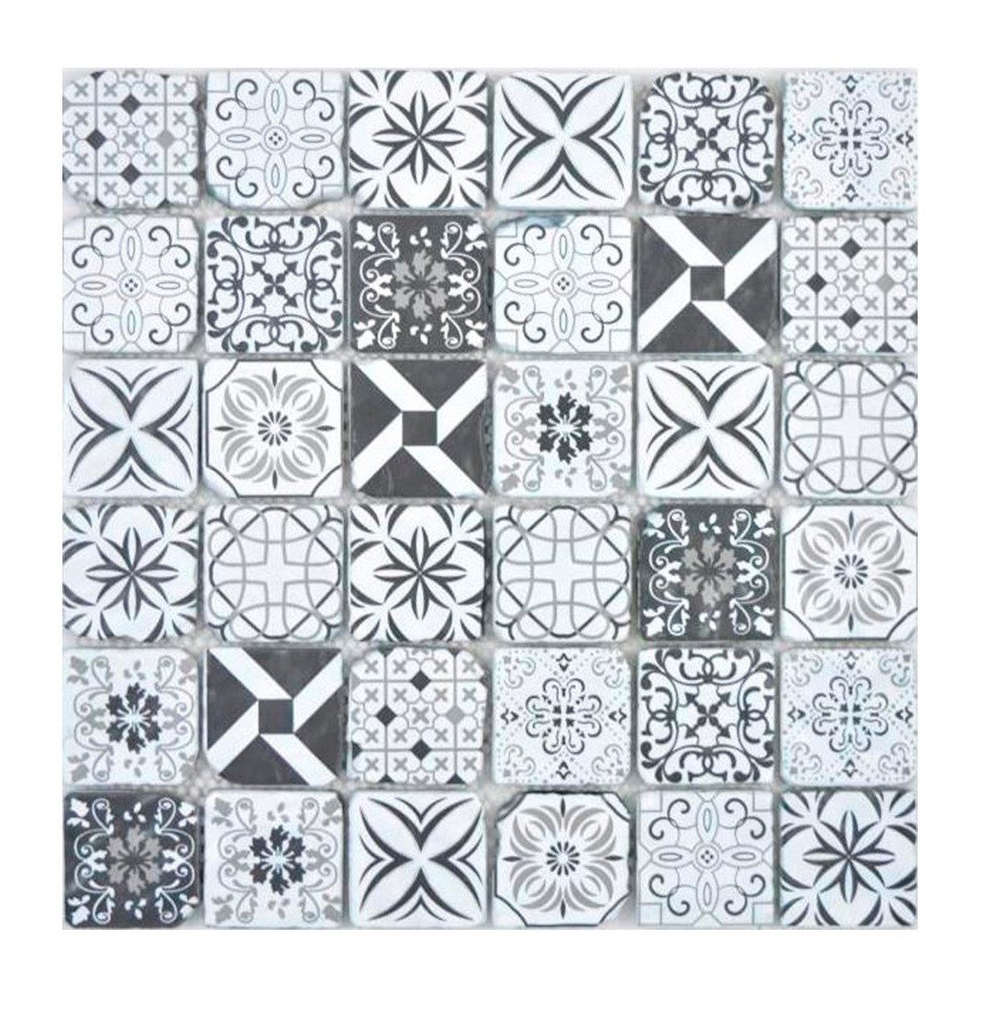 Mosani Mosaikfliesen Glasmosaik Mosaik VINTAGE LOOK anthrazit schwarz weiss