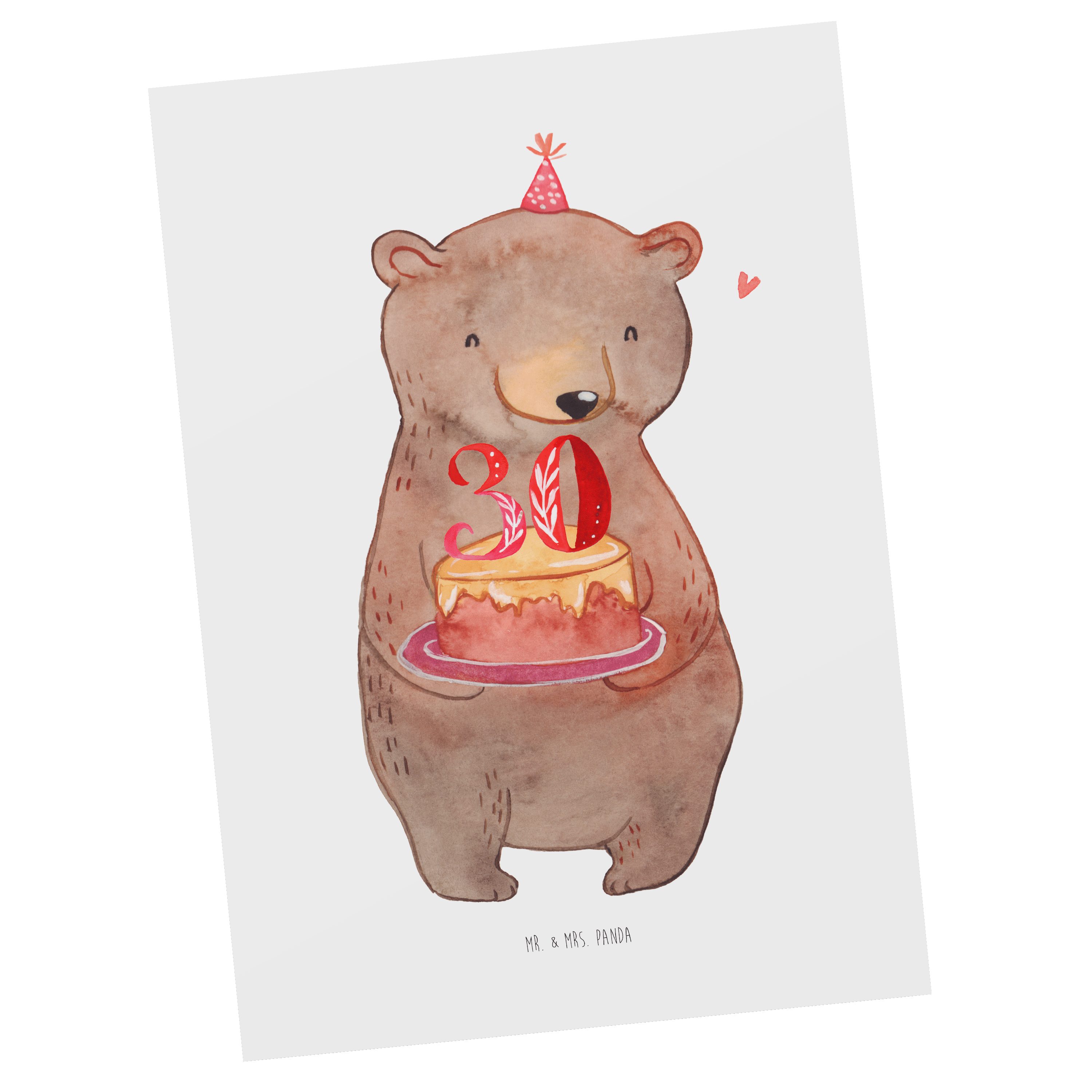 Mr. & Mrs. Panda Postkarte Bär Torte 30. Geburtstag - Weiß - Geschenk, Feiern, Party, Grußkarte