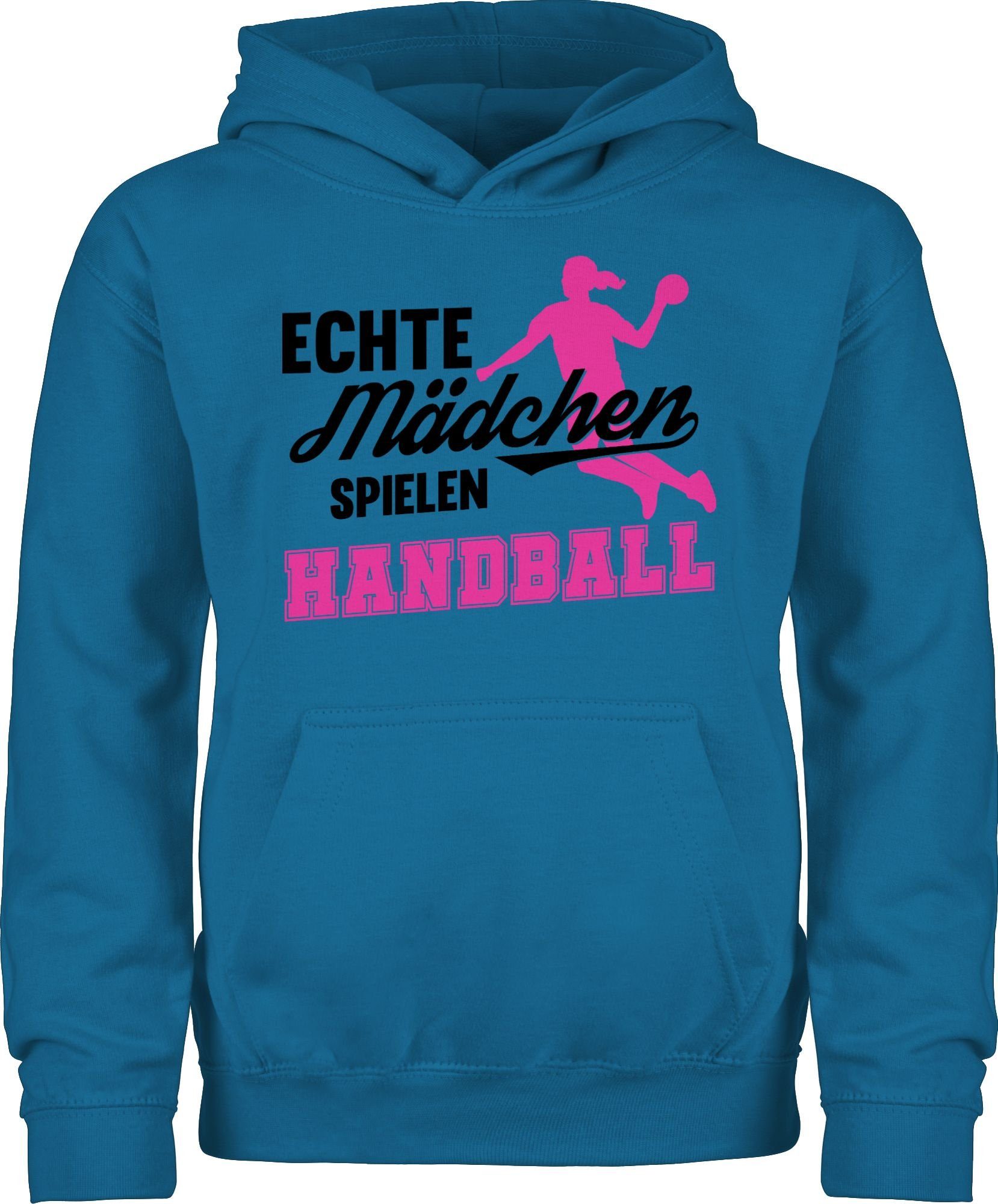 Shirtracer Hoodie Echte Mädchen spielen Handball - Sprungwurf Kinder Sport Kleidung 1 Himmelblau