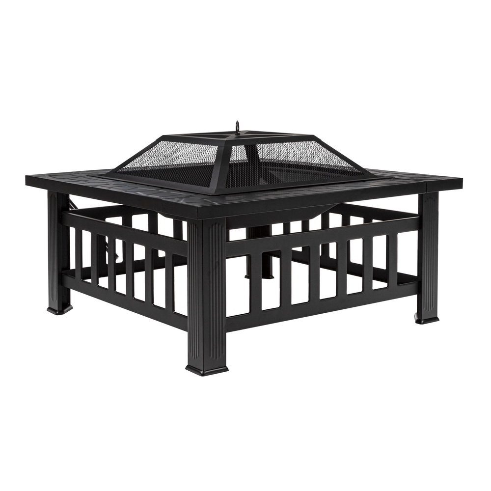 Haushalt International Feuerstelle Feuerstelle 81 x 81 x 45 cm Feuer-Stelle, in Steinoptik, mit Grillrost 51 x 51 cm - Ascherost 32 x 32 cm