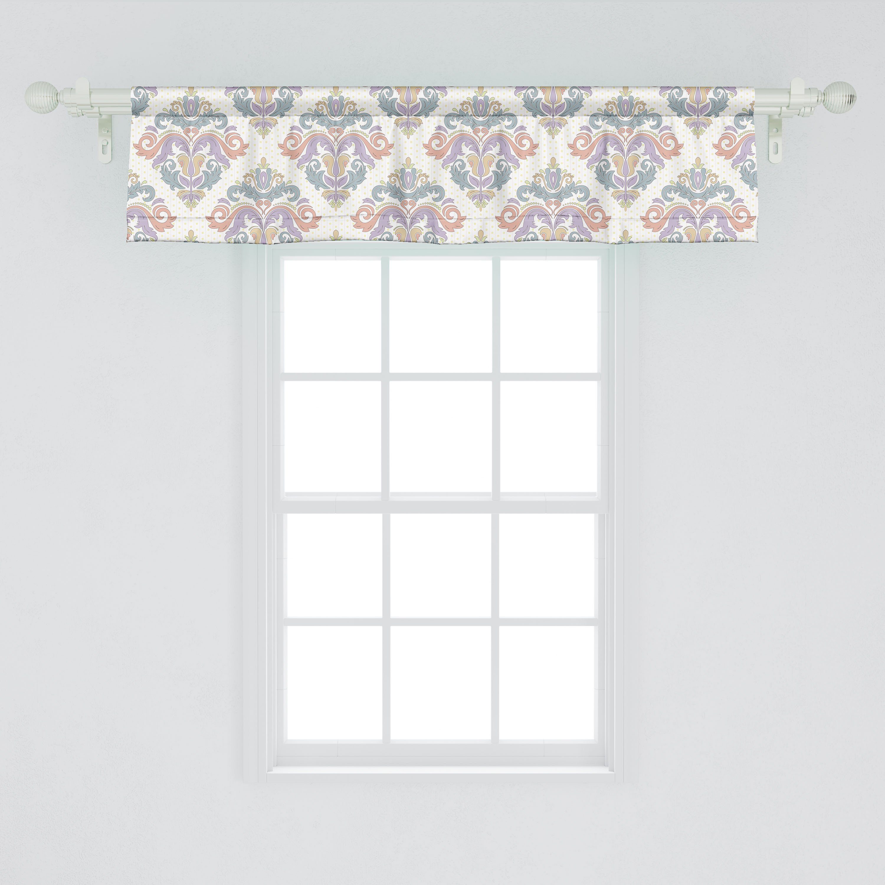 Scheibengardine Vorhang Volant Blumen für mit Dekor Pastell Abakuhaus, Modernisierte Schlafzimmer Damast Microfaser, Küche Stangentasche