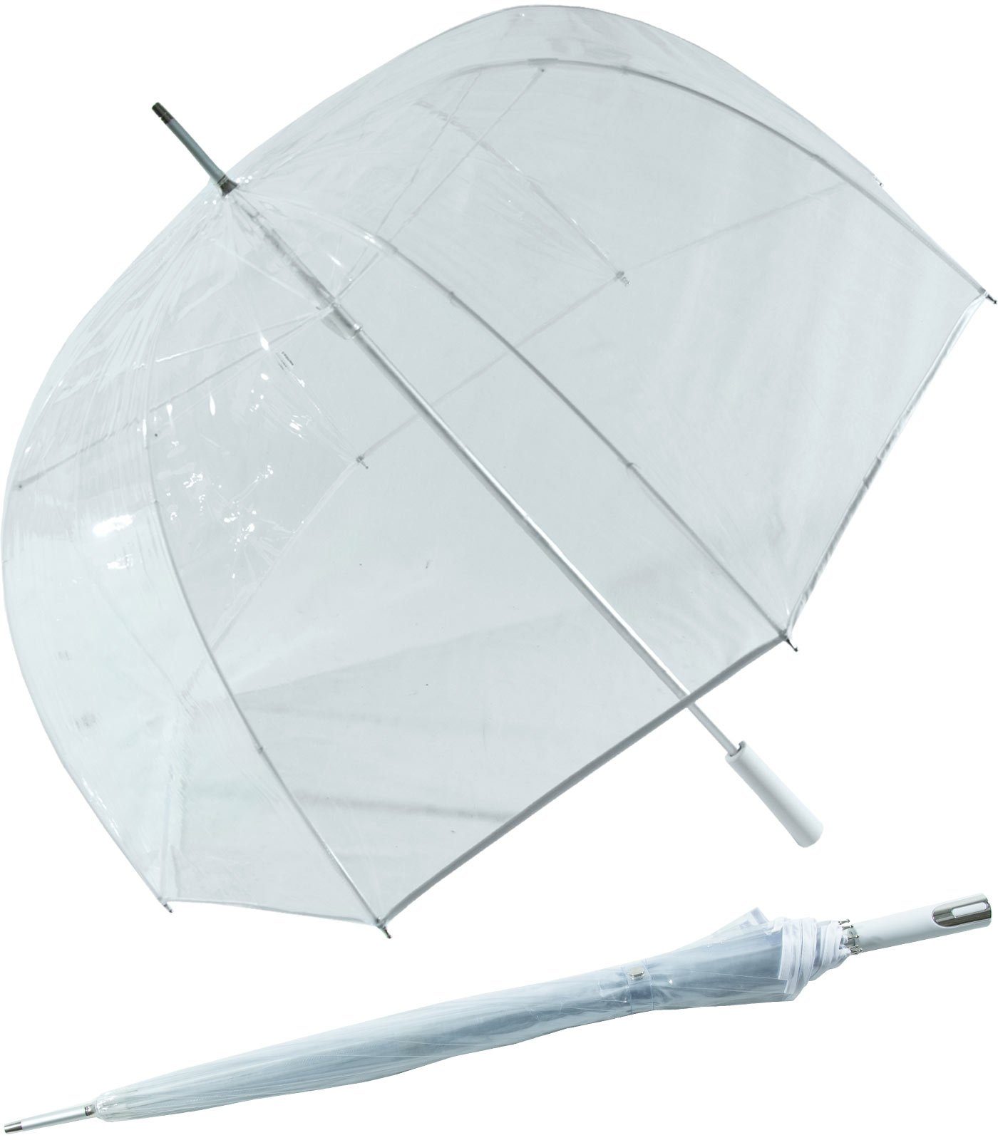 Impliva Langregenschirm Falcone® transparent, durchsichtig durchsichtig Glockenschirm weiß XL