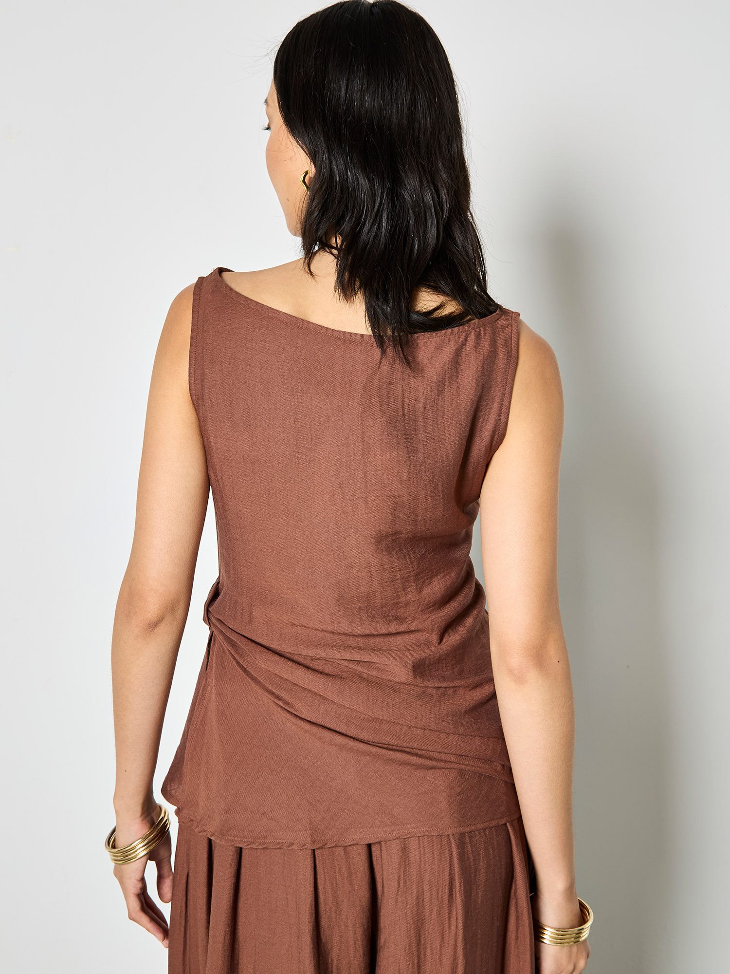 Apricot Stricktop Gewebtes Oberteil mit seitlichem Knoten – Bild 4 von 5