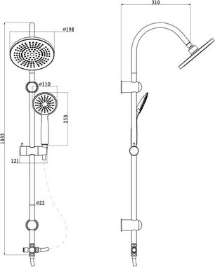 Vereg Duschsystem NERO, 1 Strahlart(en), Duschsäule in schwarz inklusive Kopf- und Handbrause, rund