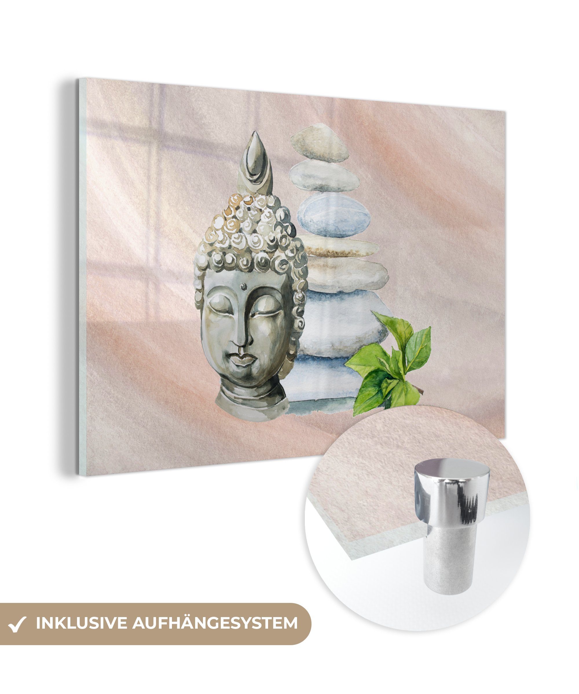 MuchoWow Acrylglasbild Buddha - Kopf - Fels, (1 St), Acrylglasbilder Wohnzimmer & Schlafzimmer