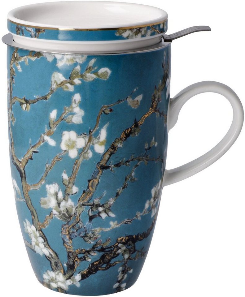 Goebel Tasse Teetasse Vincent van Gogh - Mandelbaum Blau, Fine Bone China,  Metall, Deckel auch als Ablage für Teebeutel zu verwenden