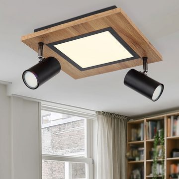 Globo LED Deckenspot, Leuchtmittel inklusive, Warmweiß, LED Deckenleuchte Holz eckig Deckenlampe Spots beweglich GU10