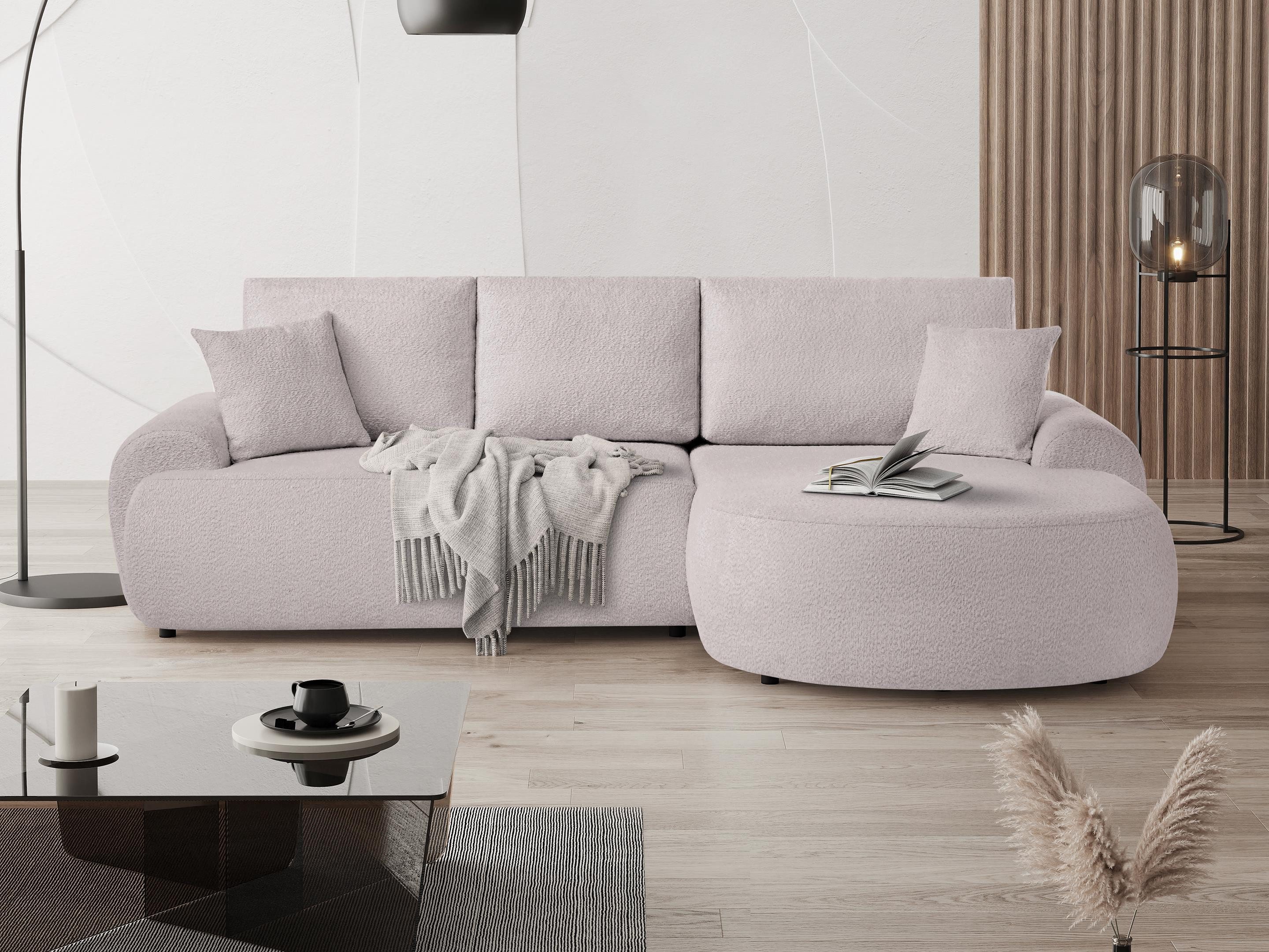 Beautysofa Ecksofa mit Kissen aus Bouclé-Stoff günstig online kaufen