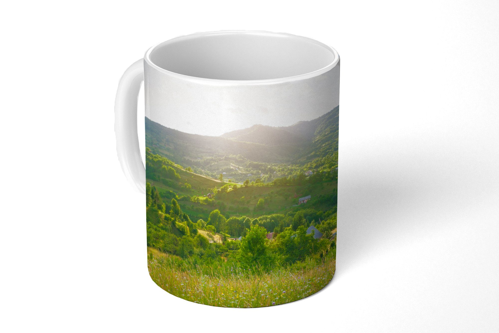 MuchoWow Tasse Wald - Becher, Kaffeetassen, - Natur Sonne Geschenk - Teetasse, - Keramik, Landschaft Teetasse, Sonnenaufgang