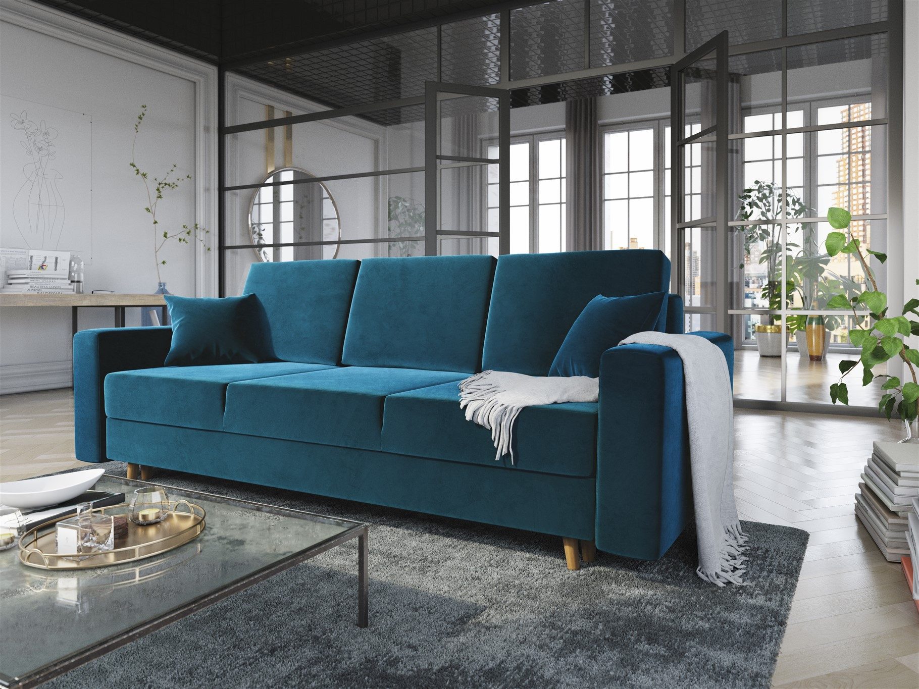 Fun Möbel 3-Sitzer Sofa CARDE mit Schlaffunktion in Stoff Itaka, inkl. Bettkasten, Rundumbezug