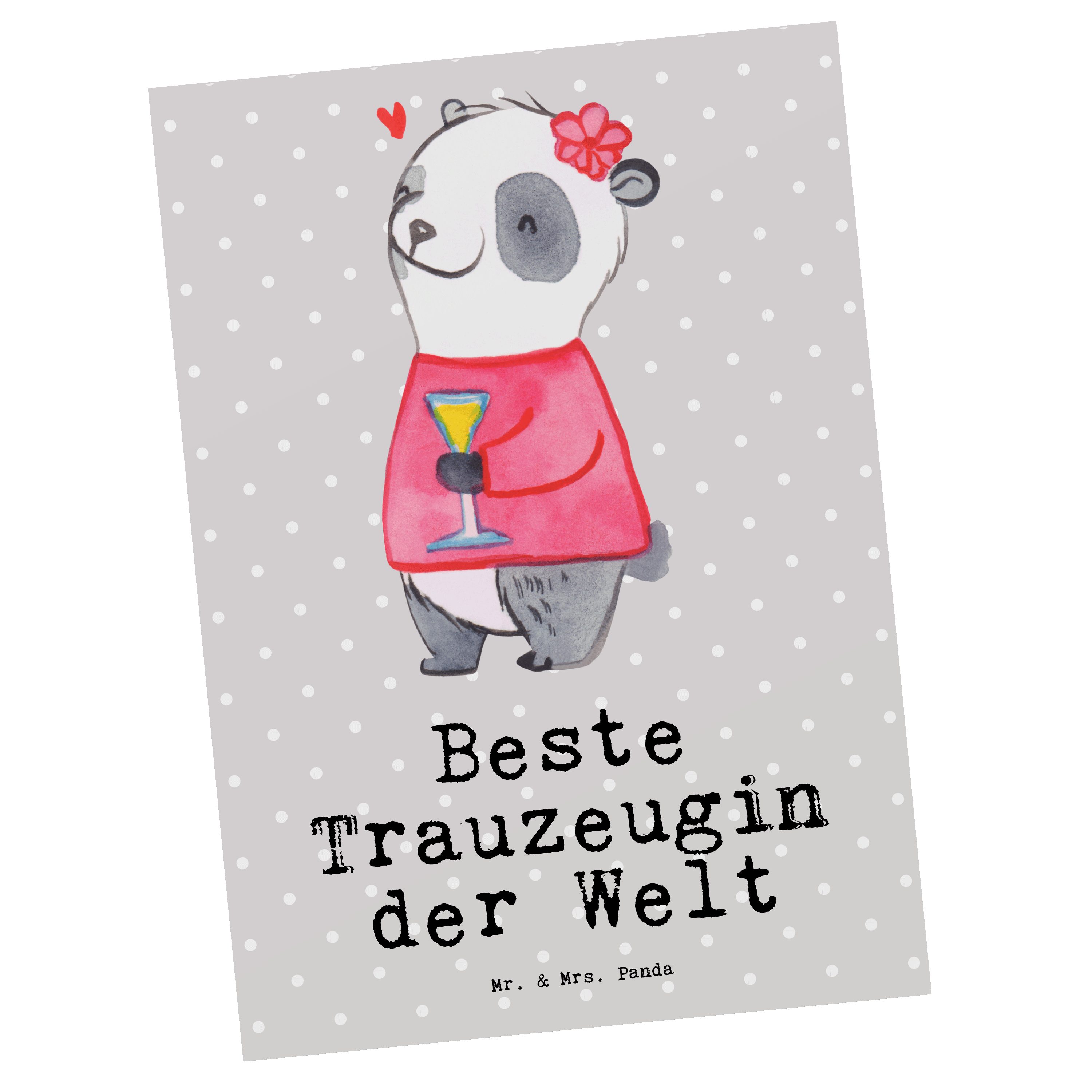Mr. & Mrs. Panda Postkarte Panda Beste Trauzeugin der Welt - Grau Pastell - Geschenk, Einladungs