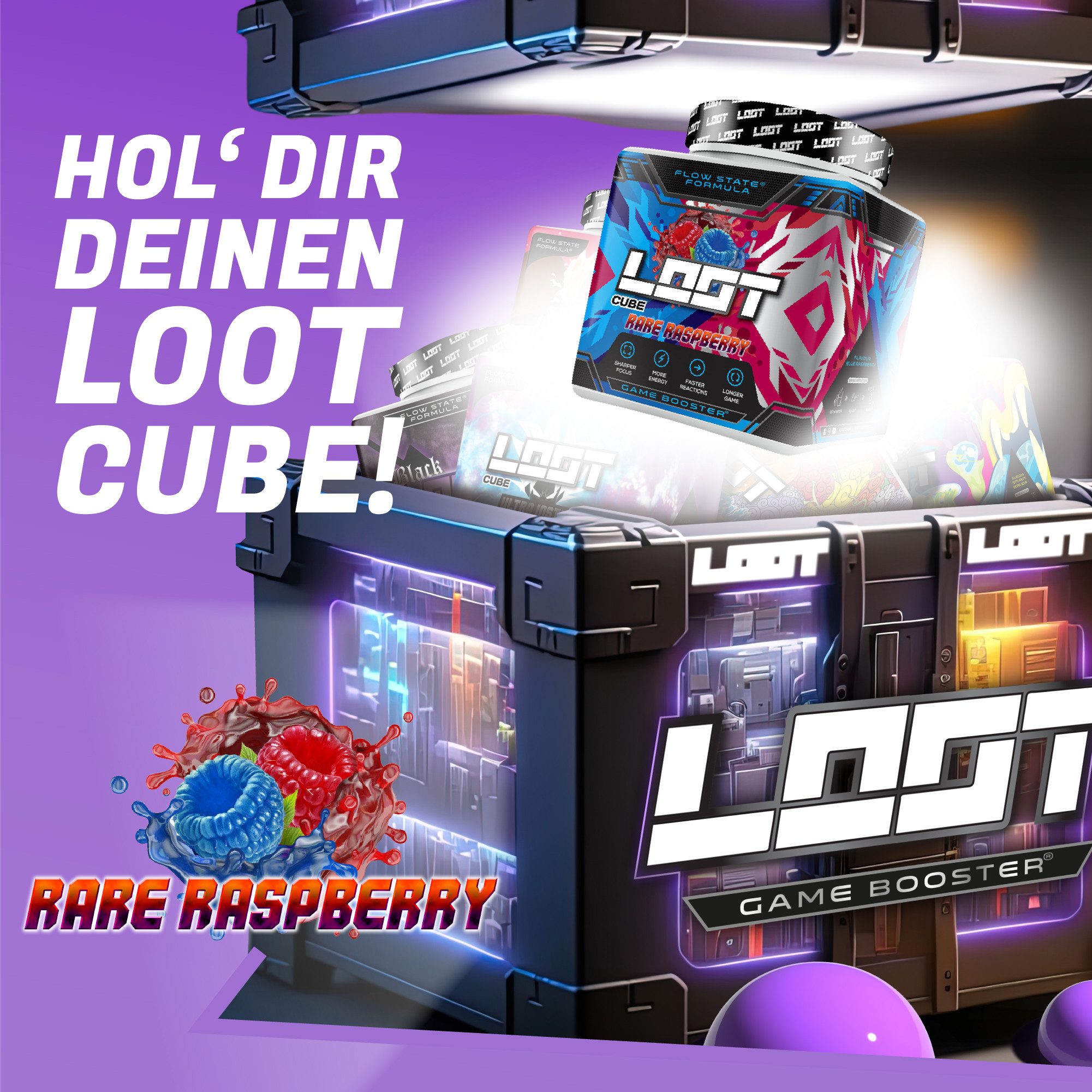 LOOT LOOT® Game Booster mit Koffein Energy für Gaming & Konzentration Pulver, Enthält Koffein (200 mg pro Portion)