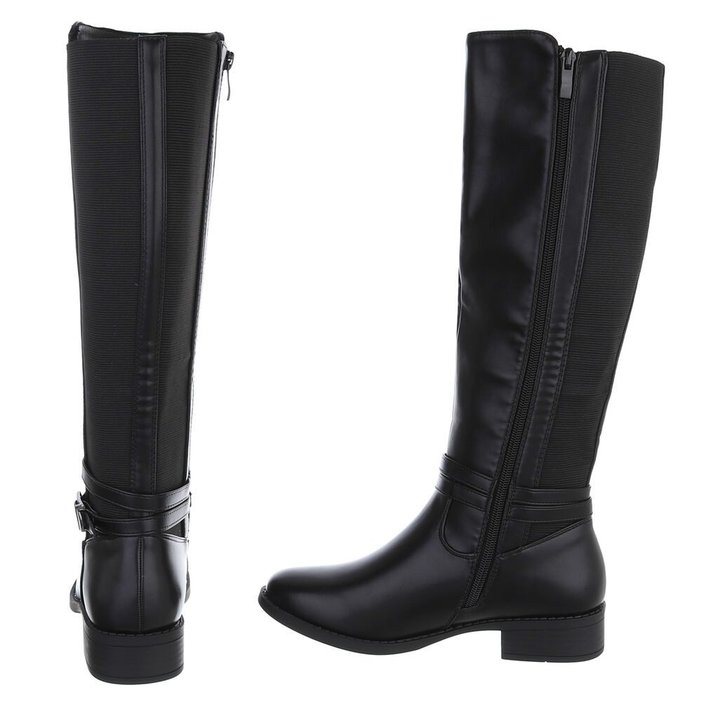 Ital-Design Elegante Stiefel für Damen mit hoher Passform und Schnalle Stiefel (90169487) Blockabsatz Flache Stiefel in Schwarz – Bild 5 von 5