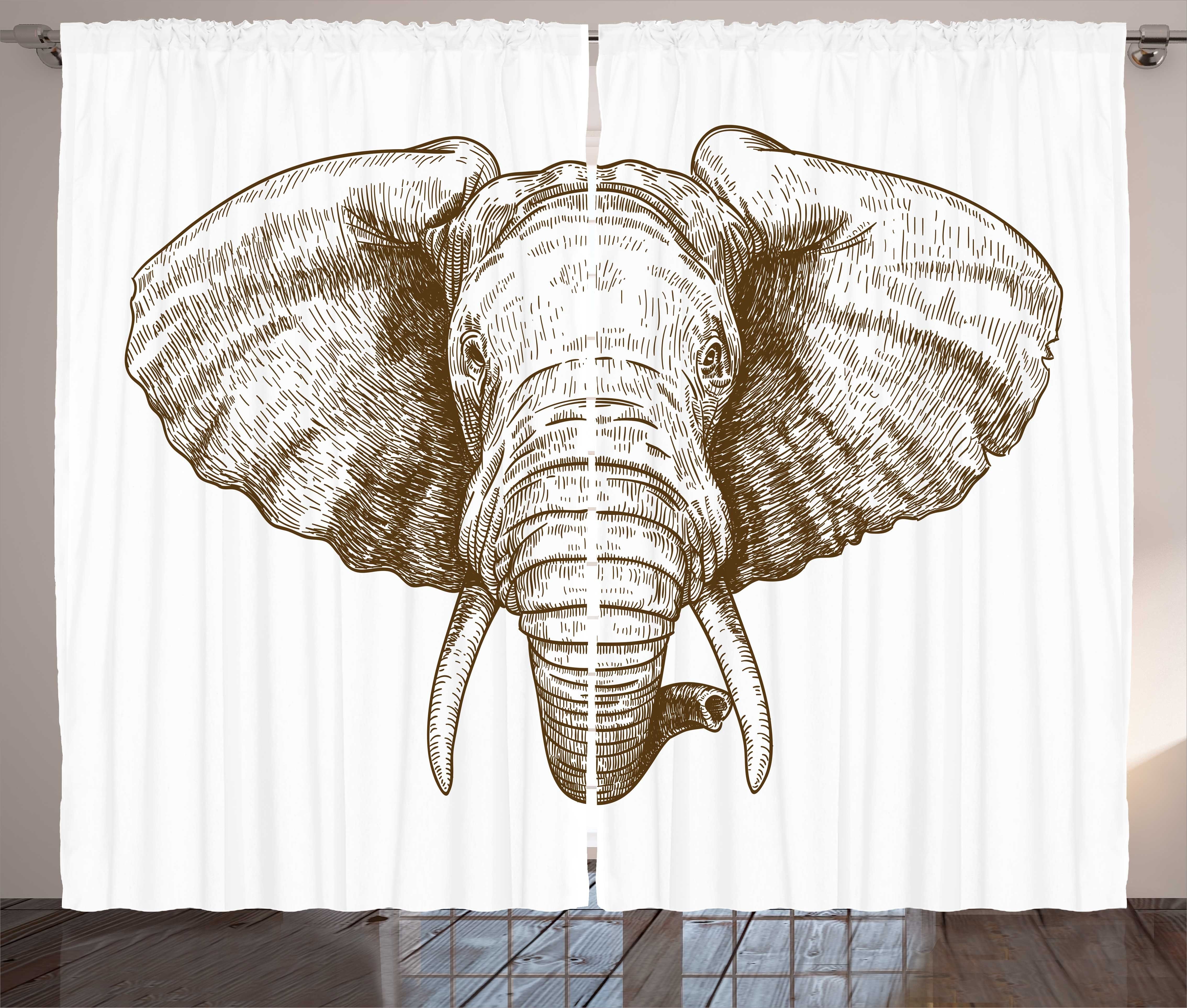 Gardine Schlafzimmer Kräuselband Vorhang mit Schlaufen und Haken, Abakuhaus, Elefant Tier Porträt