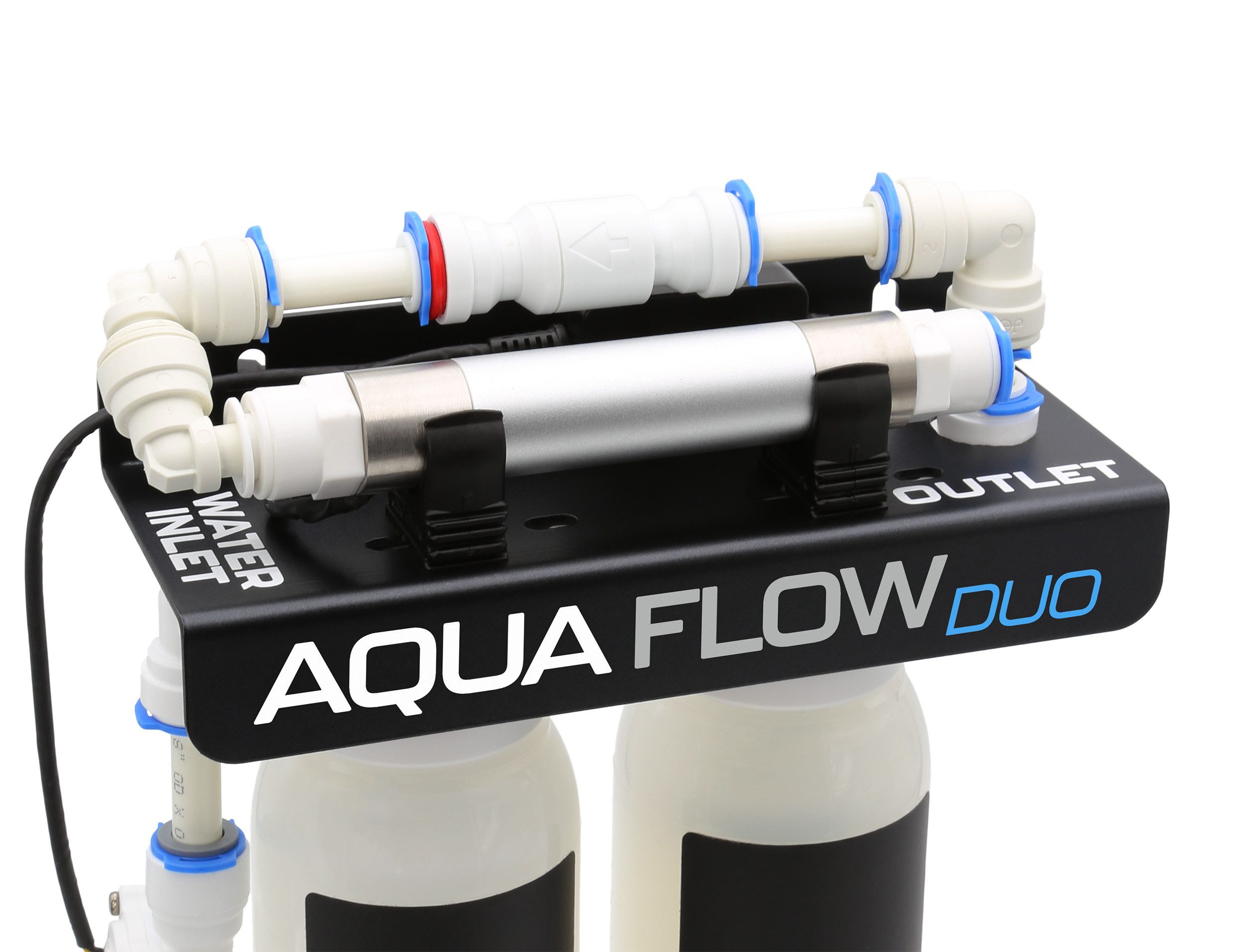 DreamFilters Wasserfilter Aqua Flow Duo LED UV-C, UV-Filteranlage mit Wasserdesinfektion, Zubehör für Wohnmobil, Wasseraufbereitungsanlage enthält UF, Aktivkohlefilter mit Silberionen