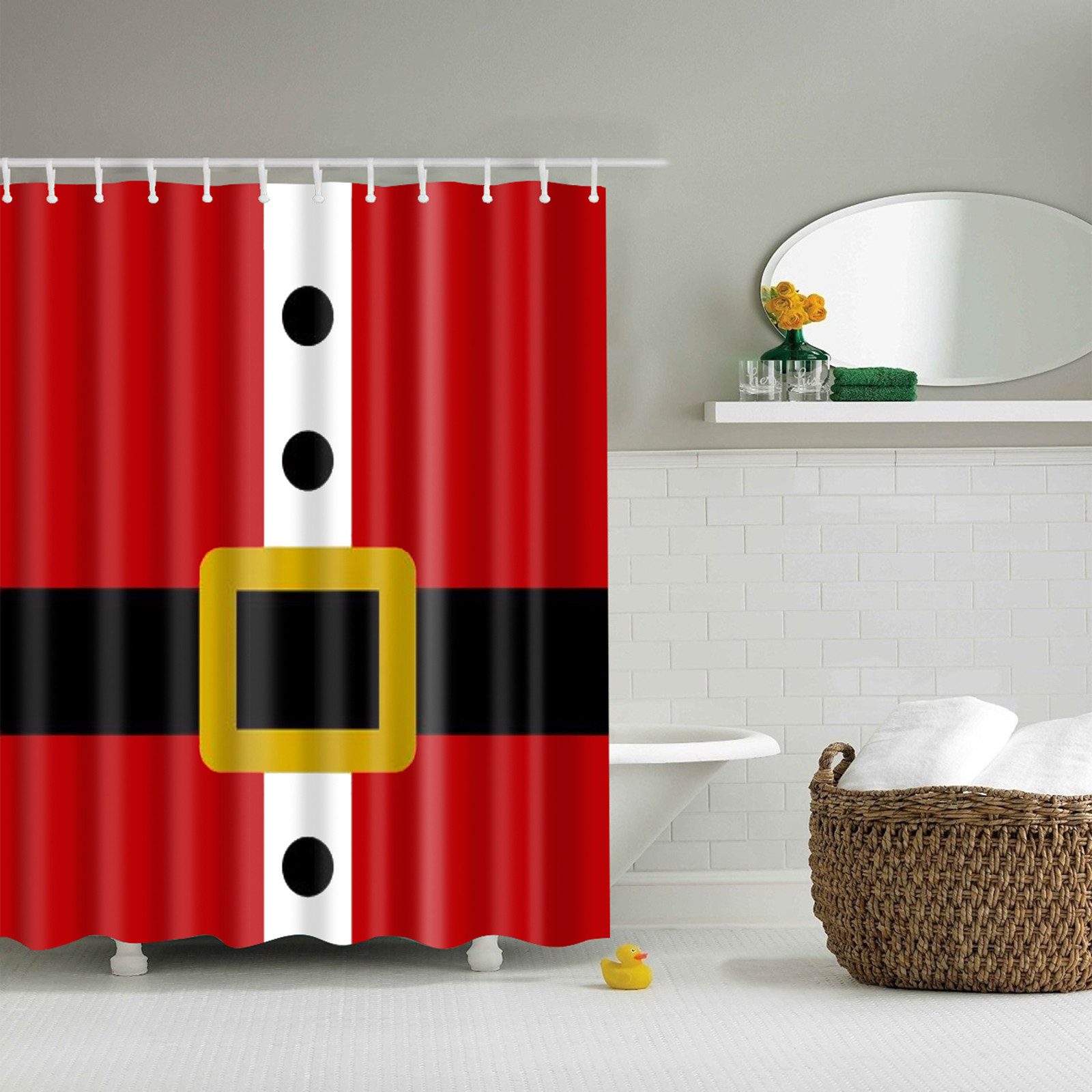Qelus Duschvorhang Weihnachten Gedruckt Duschvorhang 180x180cm für Badezimmer, Badewanne