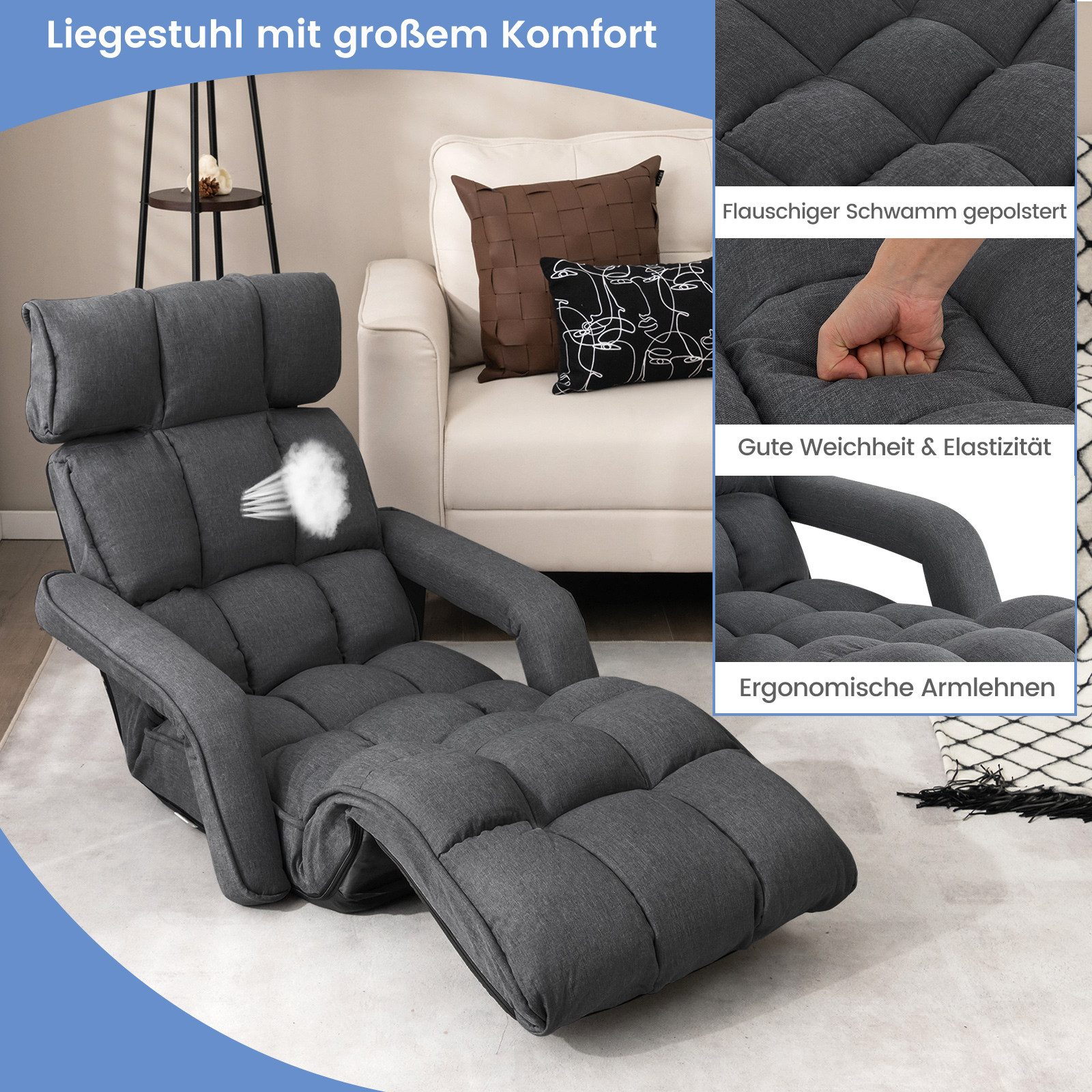 COSTWAY Relaxliege, 6-Fach einstellbar,mit Armlehne,gepolstert,klappbar günstig online kaufen