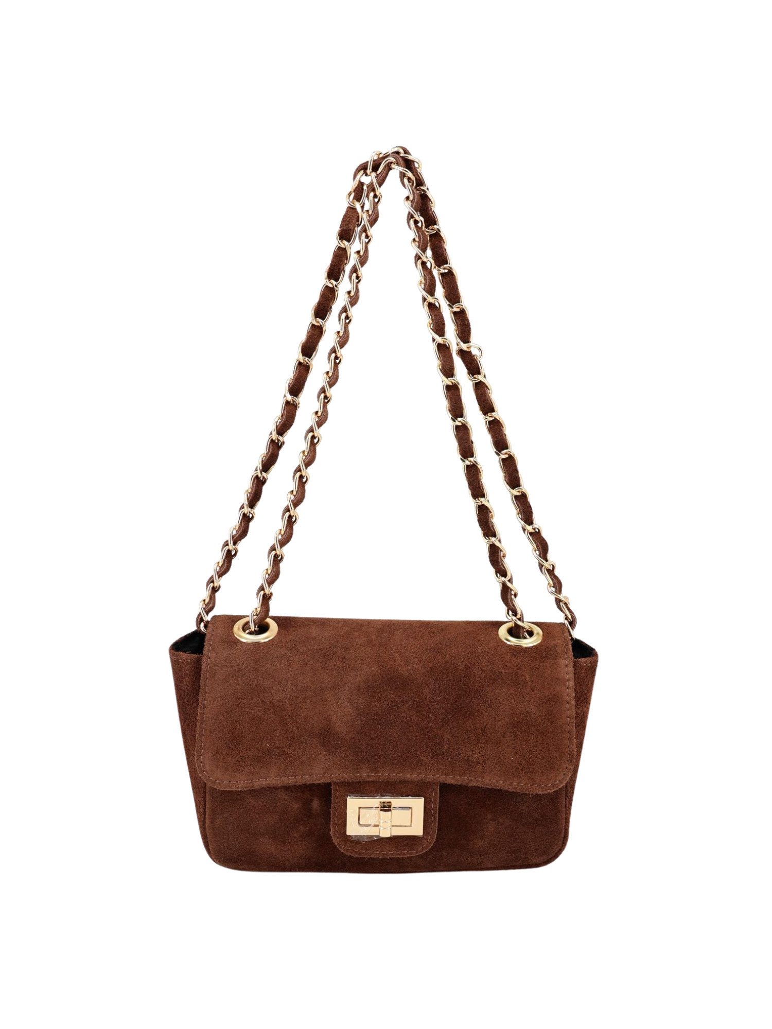 BRISE TASCHE Umhängetasche Kompakte Wildleder-Crossbody mit Kettenriemen, 100 % echtes Wildleder, kompakte Form, Reißverschluss-Innentasche