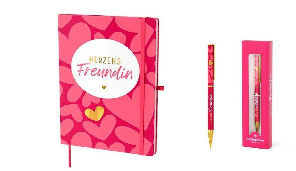 La Vida Notizbuch LA VIDA A5 Notizbuch Mädels Herzen mit 1 x Kugelschreiber Herzen