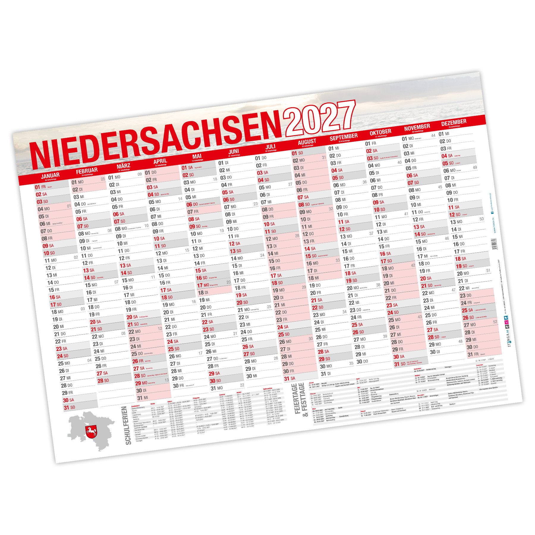 Jahresplaner itenga Jahresplaner Niedersachsen 2027 Wandkalender DIN A0 (118,9 x 84