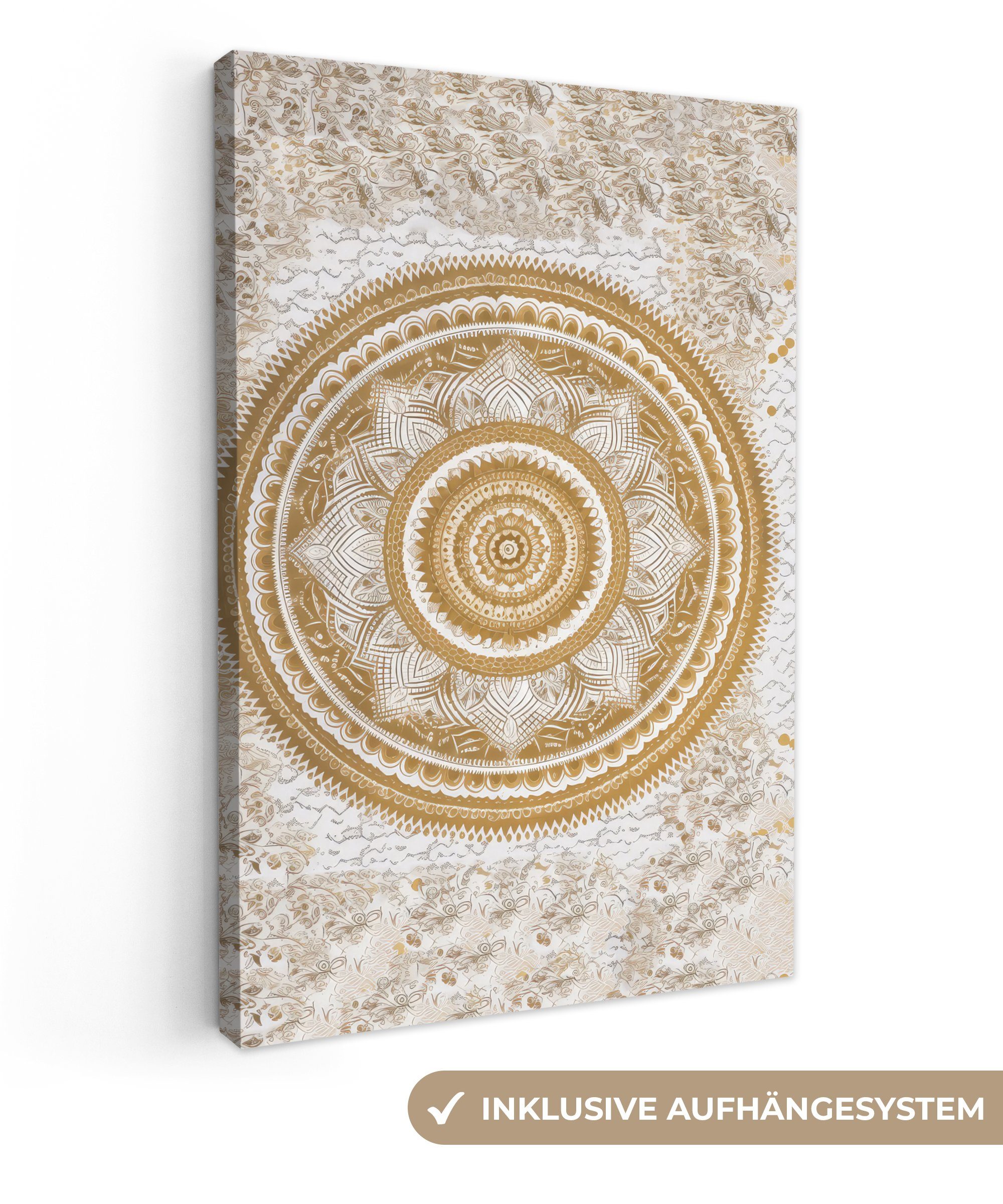 OneMillionCanvasses® Leinwandbild Mandala - Blumen - Gold - Weiß - Design, günstig online kaufen
