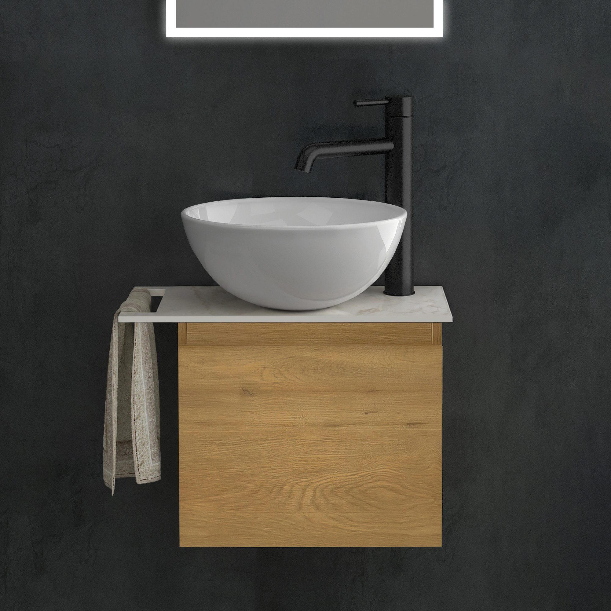 Alpenberger Badmöbel-Set mit Aufsatzwaschbecken Waschtisch mit Unterschrank & Keramikplatte, (Gäste WC Waschtisch mit Waschbecken, Waschbeckenunterschrank mit S – Bild 2 von 5