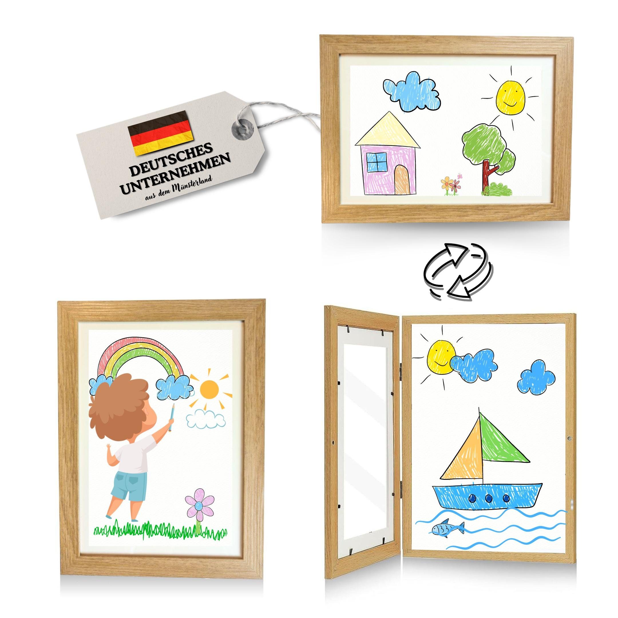 Bada Bing Bilderrahmen zum Basteln für Kinderbilder Aufbewahren von Bildern und Kinderzeichnungen, für 150 Bilder (NATUR (Holz), DIN A4, mit Magnetverschluss, Aufhängung für Horizontale u. Vertikale Ausrichtung, Aufklappbar