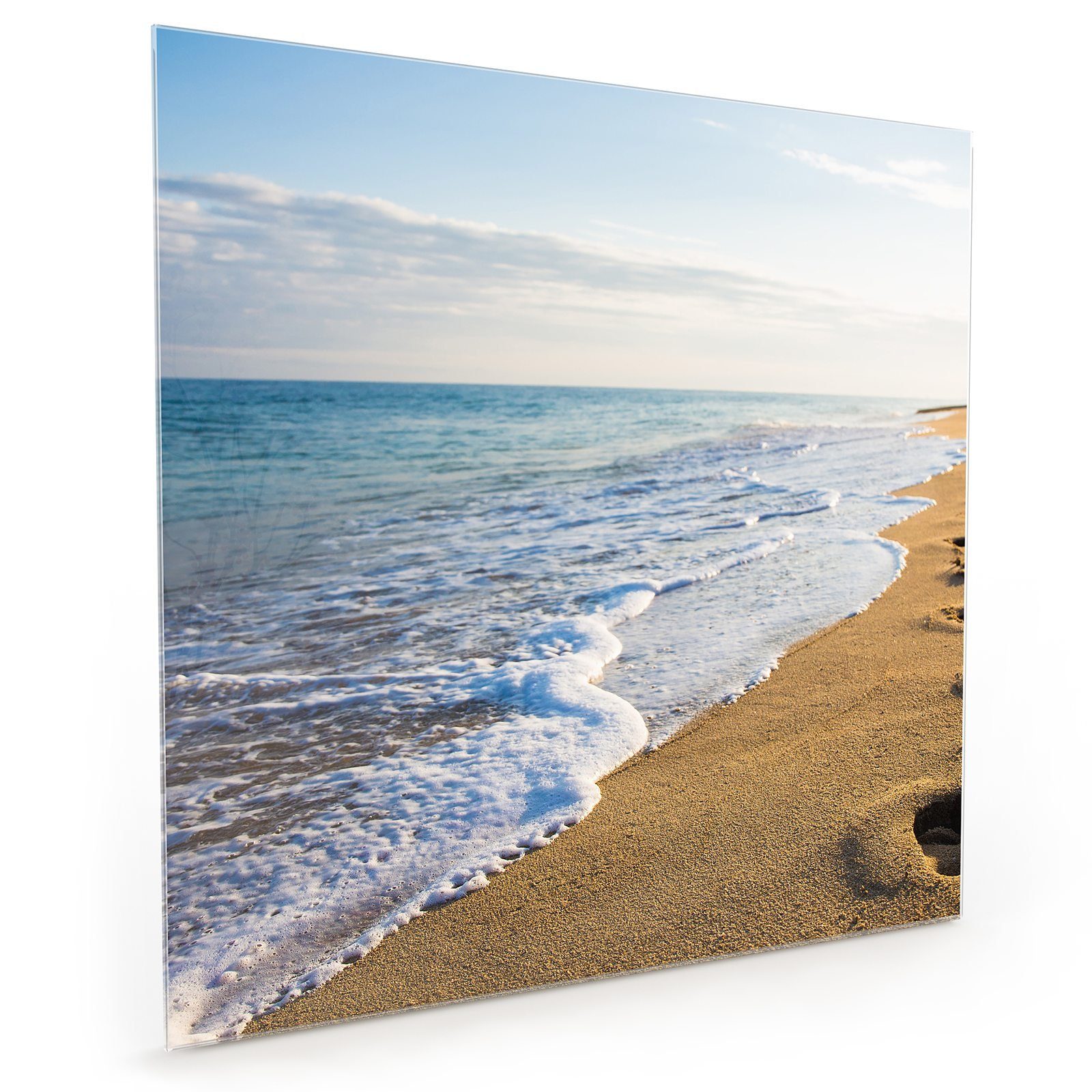 Primedeco Küchenrückwand Küchenrückwand Spritzschutz Glas mit Motiv Fussspuren im Sand