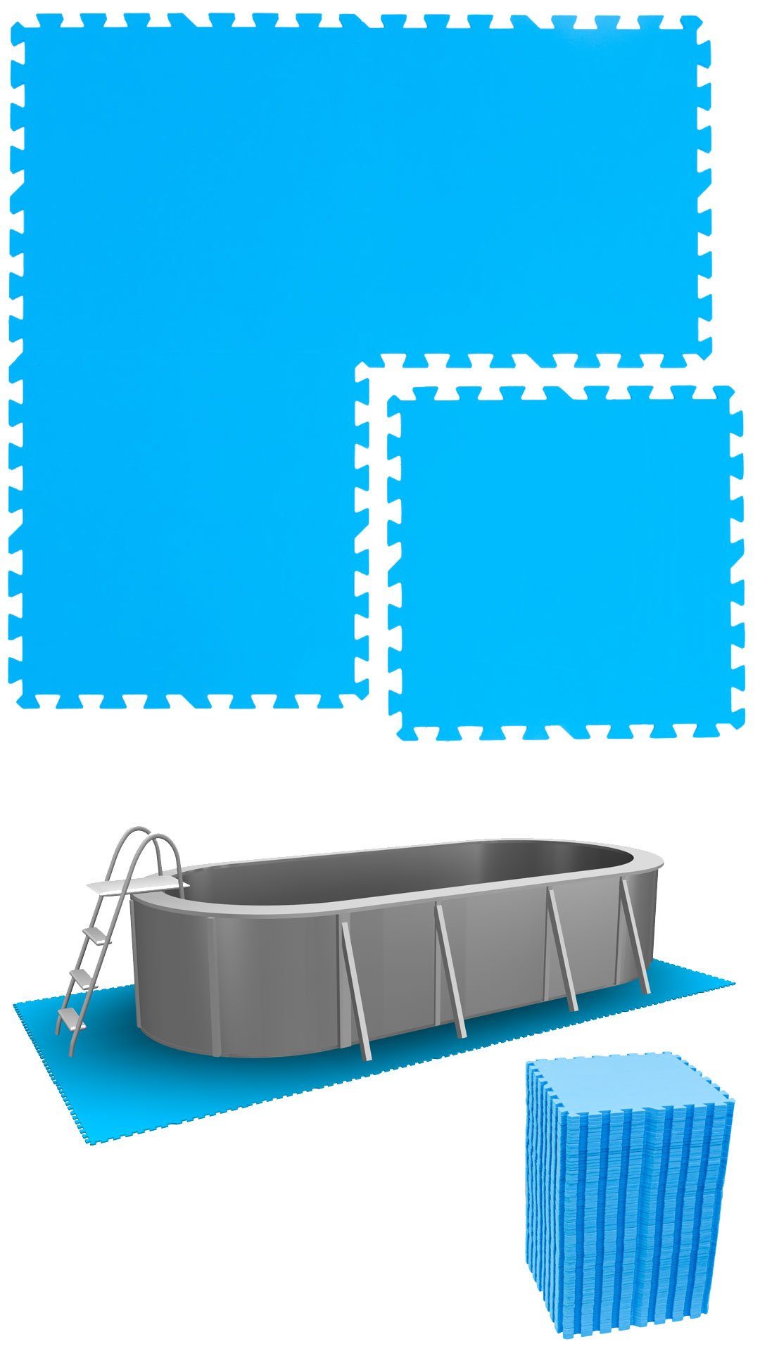 eyepower Bodenmatte 16,8 m² Poolunterlage EVA 72 Set, Pool erweiterbares Blau Matten Stecksystem 50x50