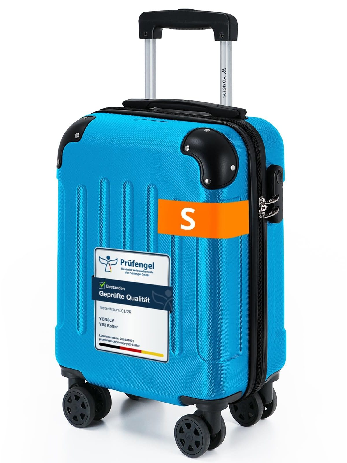YONSLY Hartschalen-Trolley Hartschalen-Reisekoffer Trolley Rollkoffer in S/M/L/XL Größen, 4 Rollen, mit 360°-Lenkrollen, Zahlenschloss und mehrstufigem Teleskopgriff