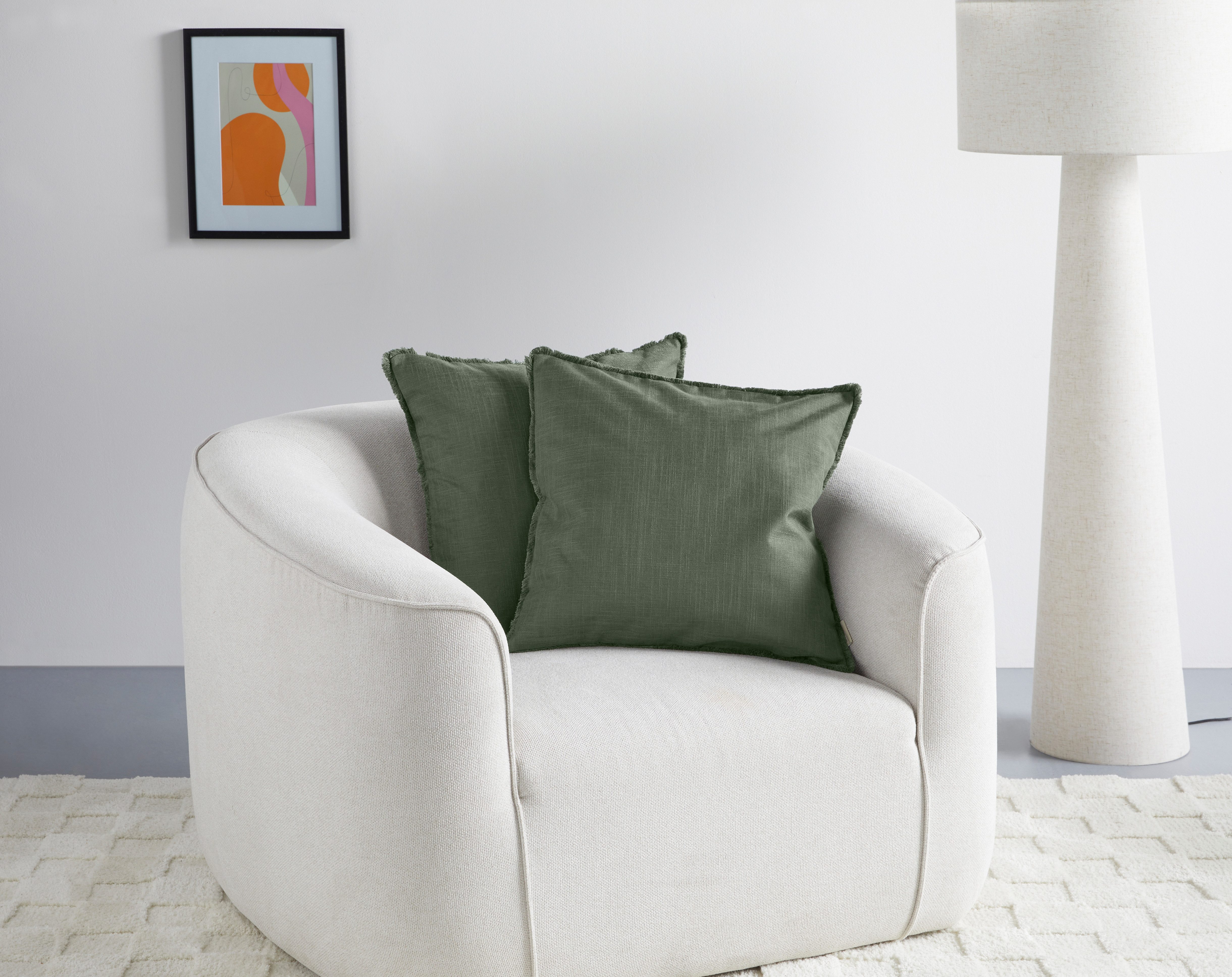 LeGer Home by Lena Gercke Dekokissen Marusha, Leinenoptik, 50x50 Dekokissen, Fransen, modern, ohne Füllung, 1 Stück