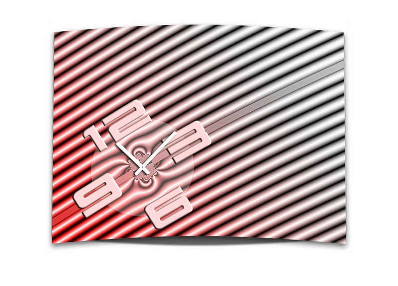 dixtime Wanduhr Wanduhr XXL 3D Optik Dixtime modern Streifen rot 50x70 cm leises Uhrwe (Einzigartige 3D-Optik aus 4mm Alu-Dibond)