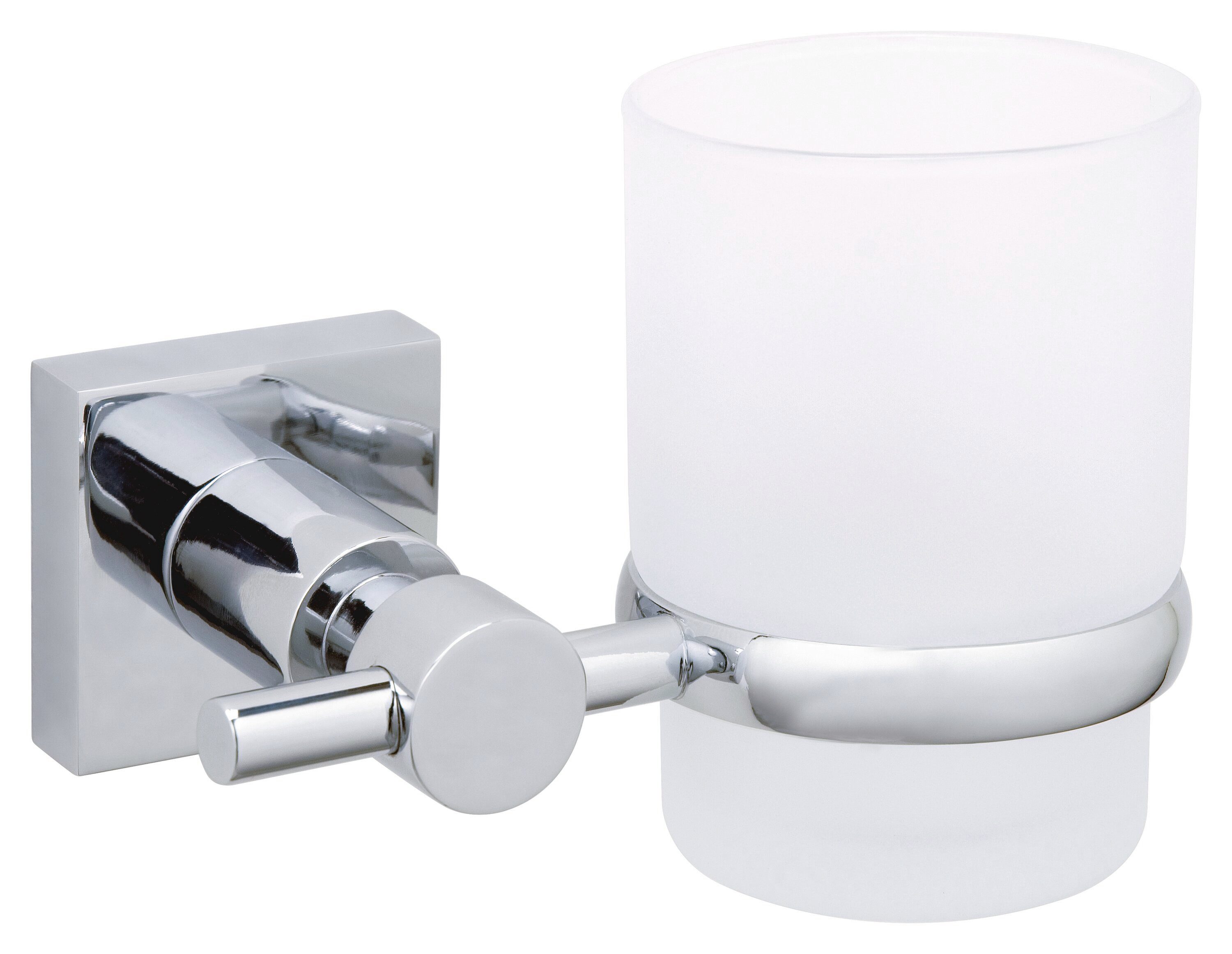 tesa Zahnputzbecher 1x tesa hukk Zahnbürstenhalter Wand, (Komplett-Set, 2-St), chrom-weiß 9 cm : 12,5 cm : 9,5 cm