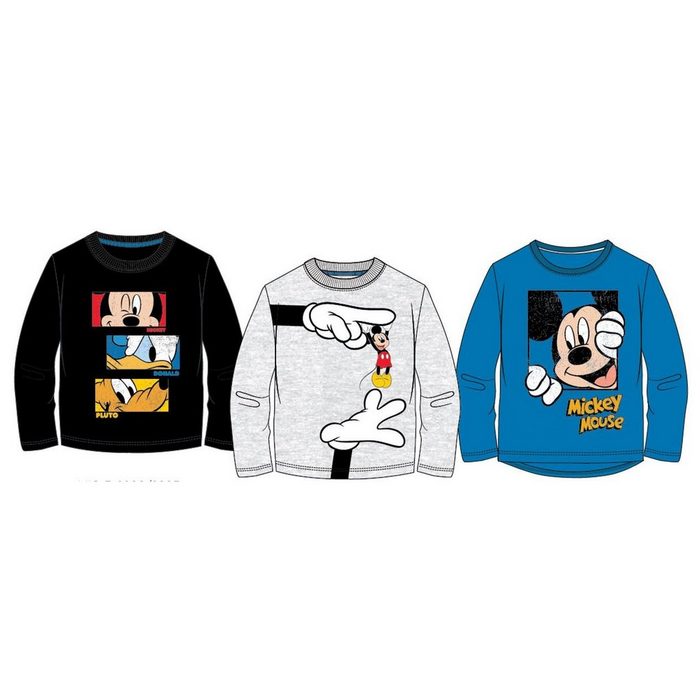 Disney Mickey Mouse T-Shirt Mickey Mouse Langarm T-Shirts 3 Stück Jungen + Mädchen Sweatshirts Gr. 98 104 110 116 128
