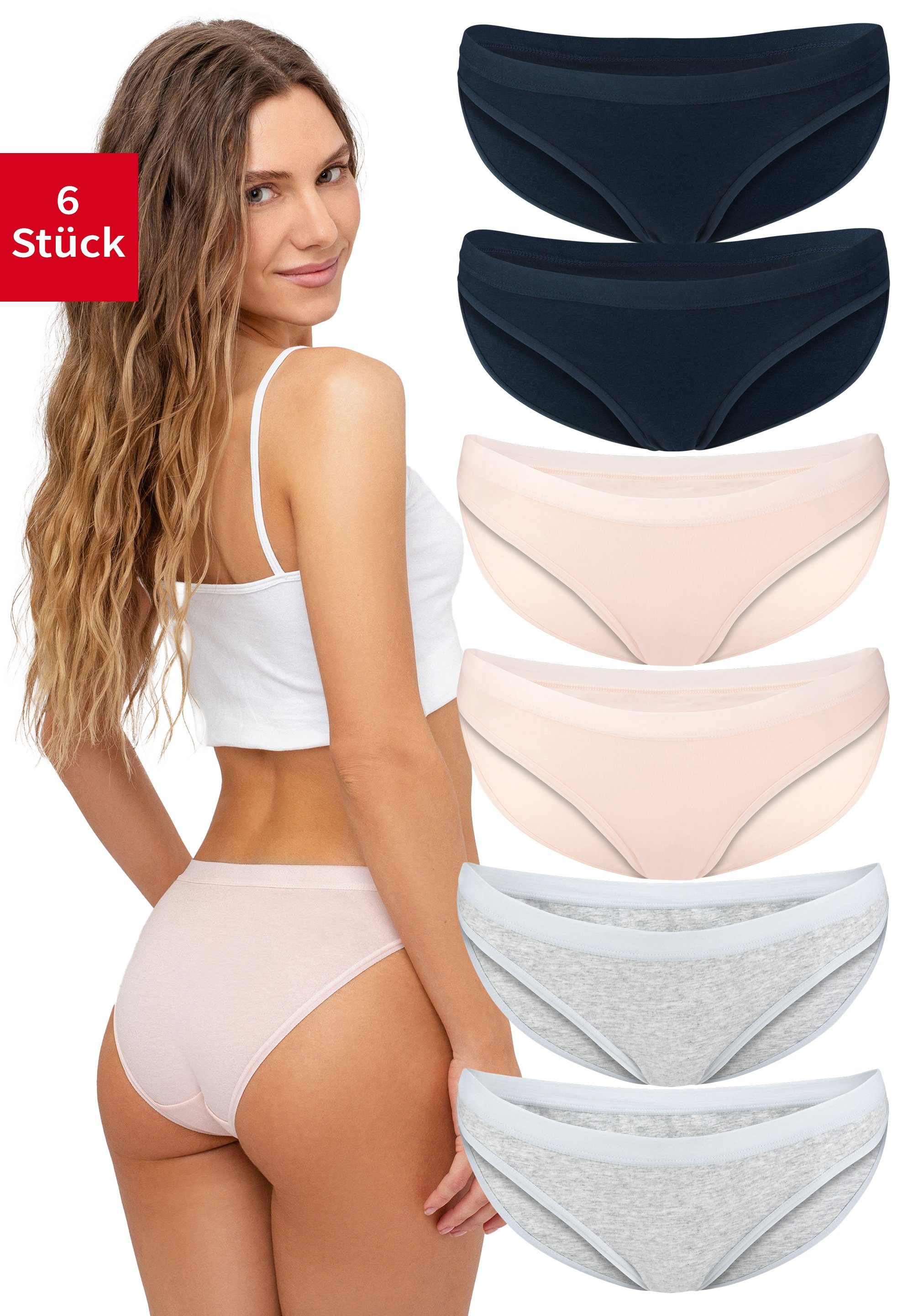 Fabio Farini Bikinislip Damen Unterhose - Frauen Pantys aus Baumwolle (Packung, 6-St) im sportlich modischen Bikini-Style