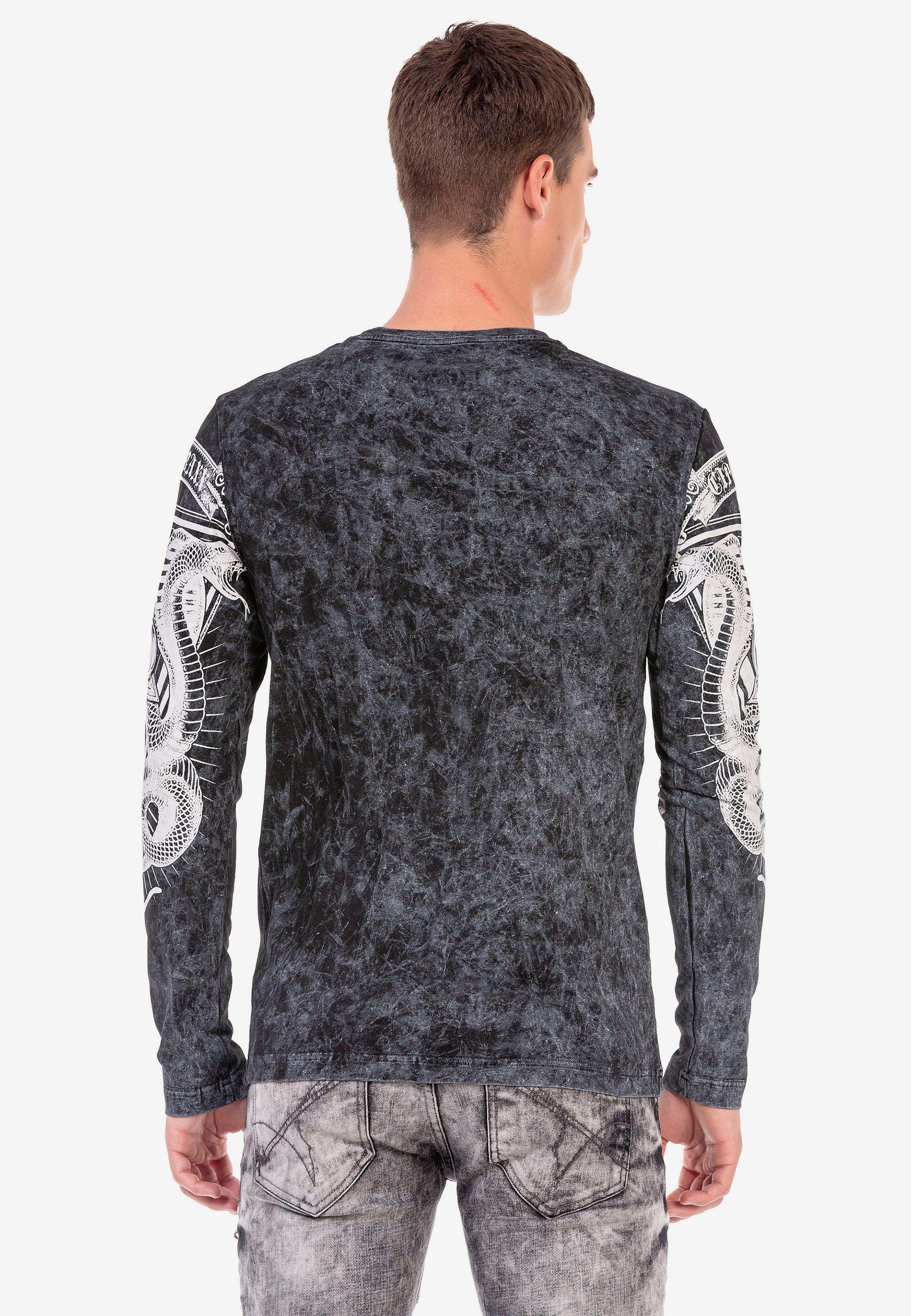 Cipo & Baxx Langarmshirt mit Print großem schwarz