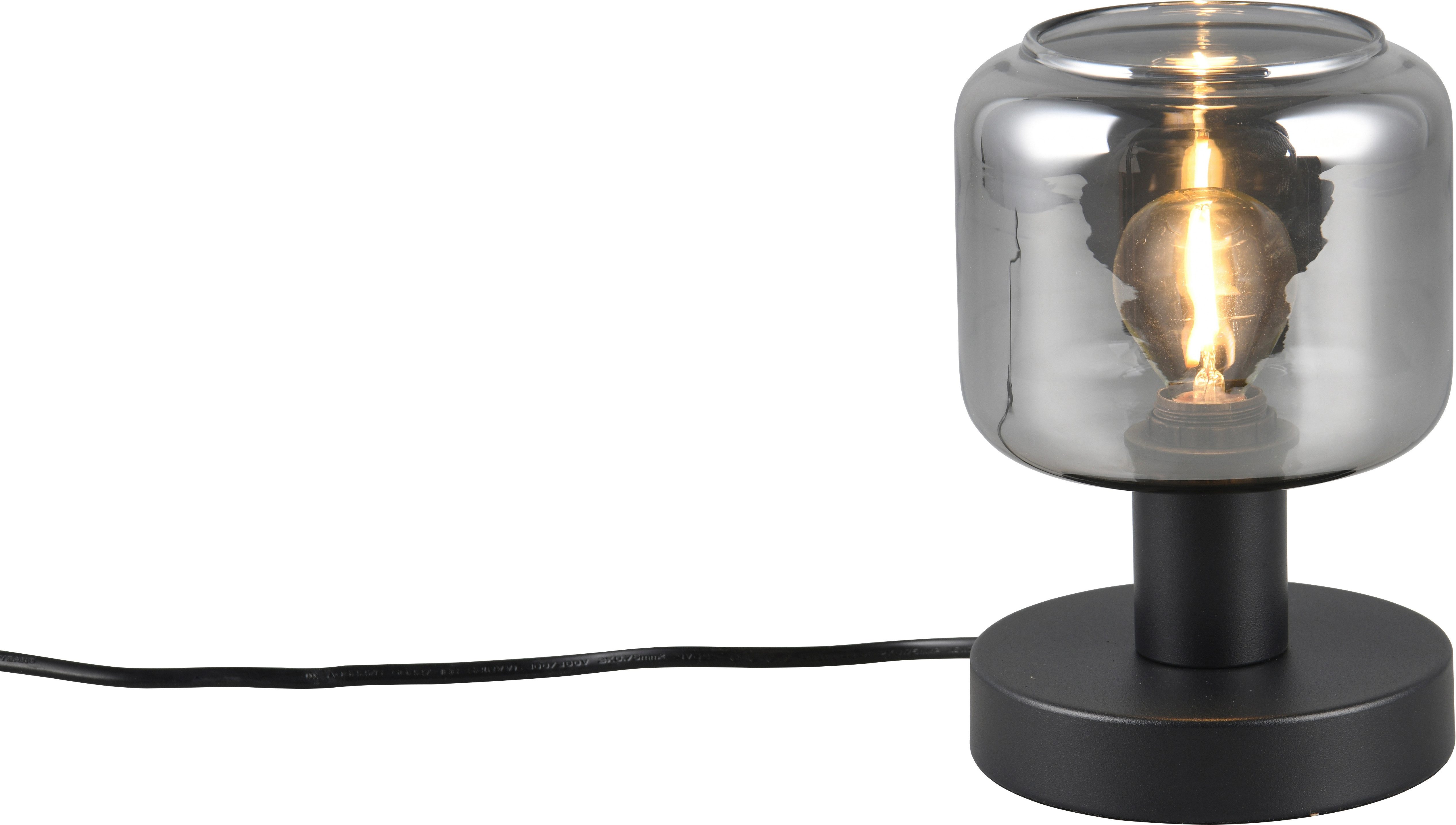 TRIO Leuchten Tischleuchte MATARO, Tischlampe mit Glasschirm, exkl 1x E14 max 10W, Schnurschalter, Ein-/Ausschalter, Leuchtmittel wechselbar, warmweiß - kaltweiß, mit chrombedampften Glas Lampenschirmen smokefarbig, Ø 12 cm H.18cm