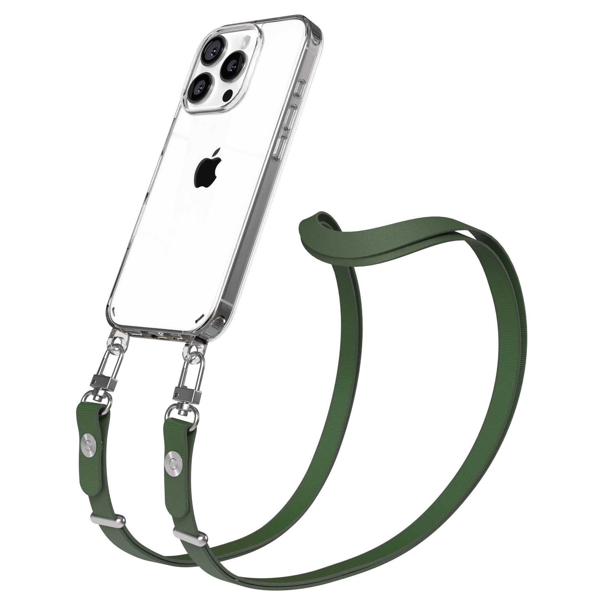 EAZY CASE Handykette für Apple iPhone 16 Pro Handyhülle mit Handyband magnetisch, Stylische Handykordel in Dunkelgrün mit Magnet und 2x2 Connectoren