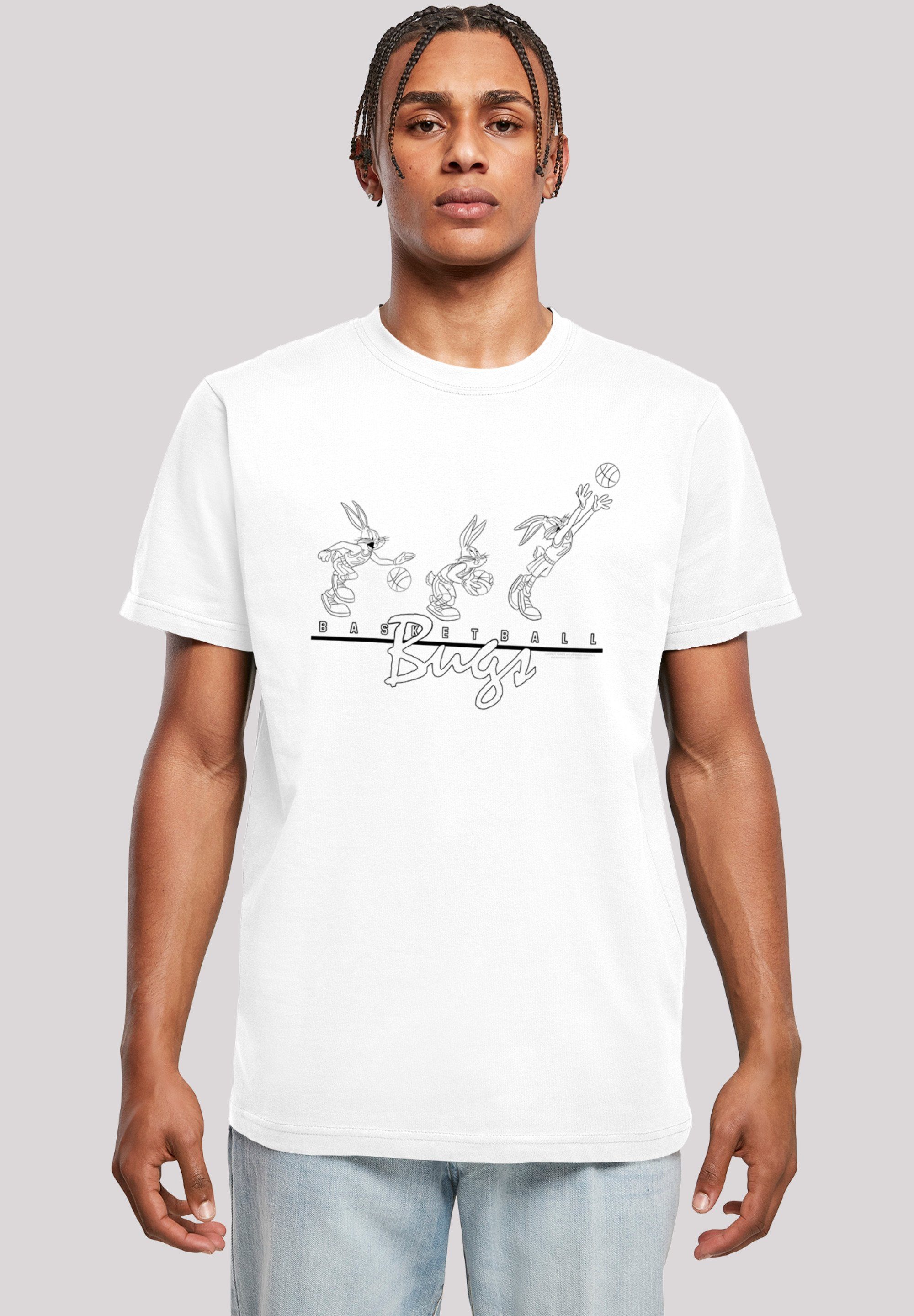 Herren white Looney with Neck Bugs T-Shirt F4NT4STIC Basketball Kurzarmshirt Round (1-tlg) Tunes