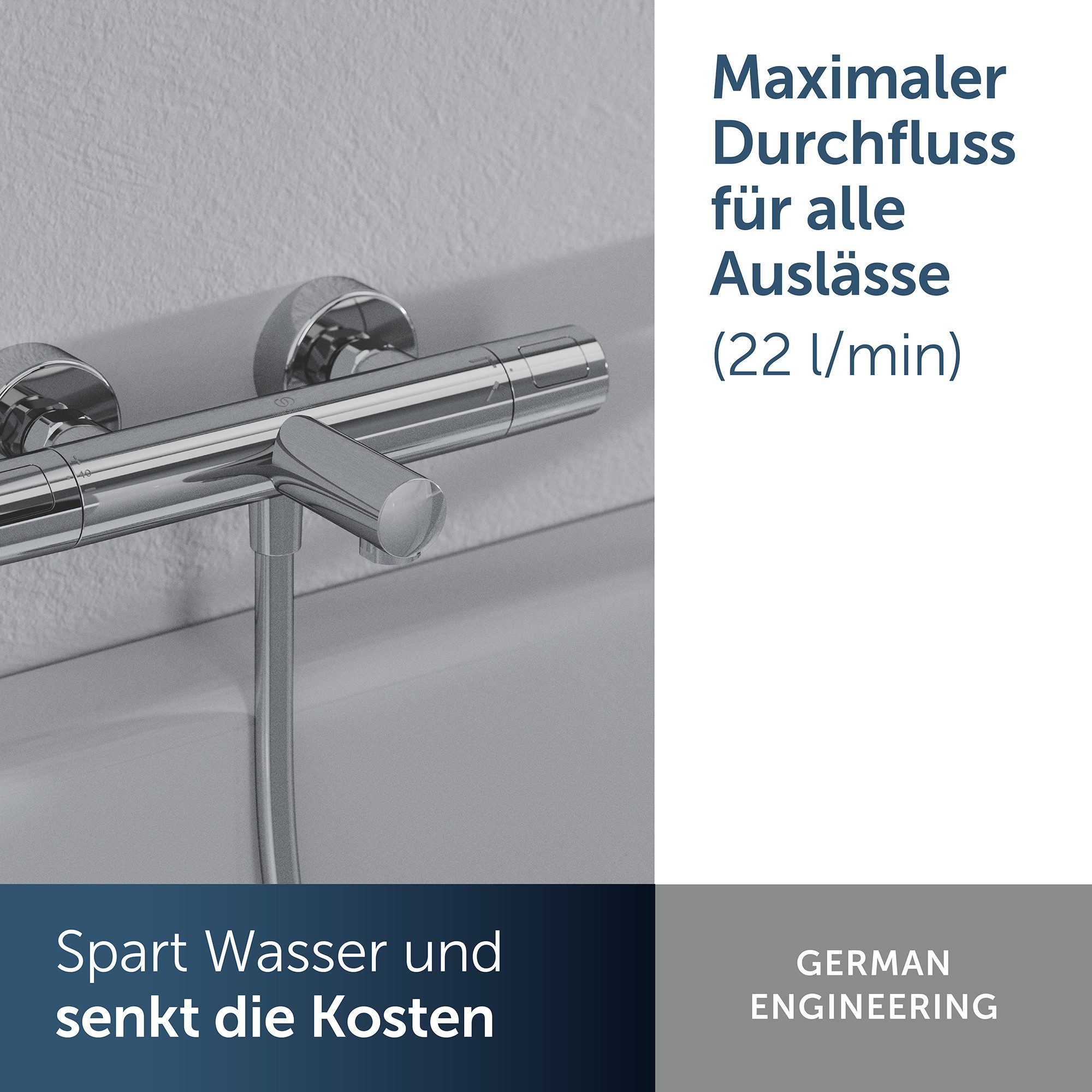 Ideal Standard Duscharmatur Alero Thermostatfunktion, Wasser- & Energiesparend, CoolBody-Technologie