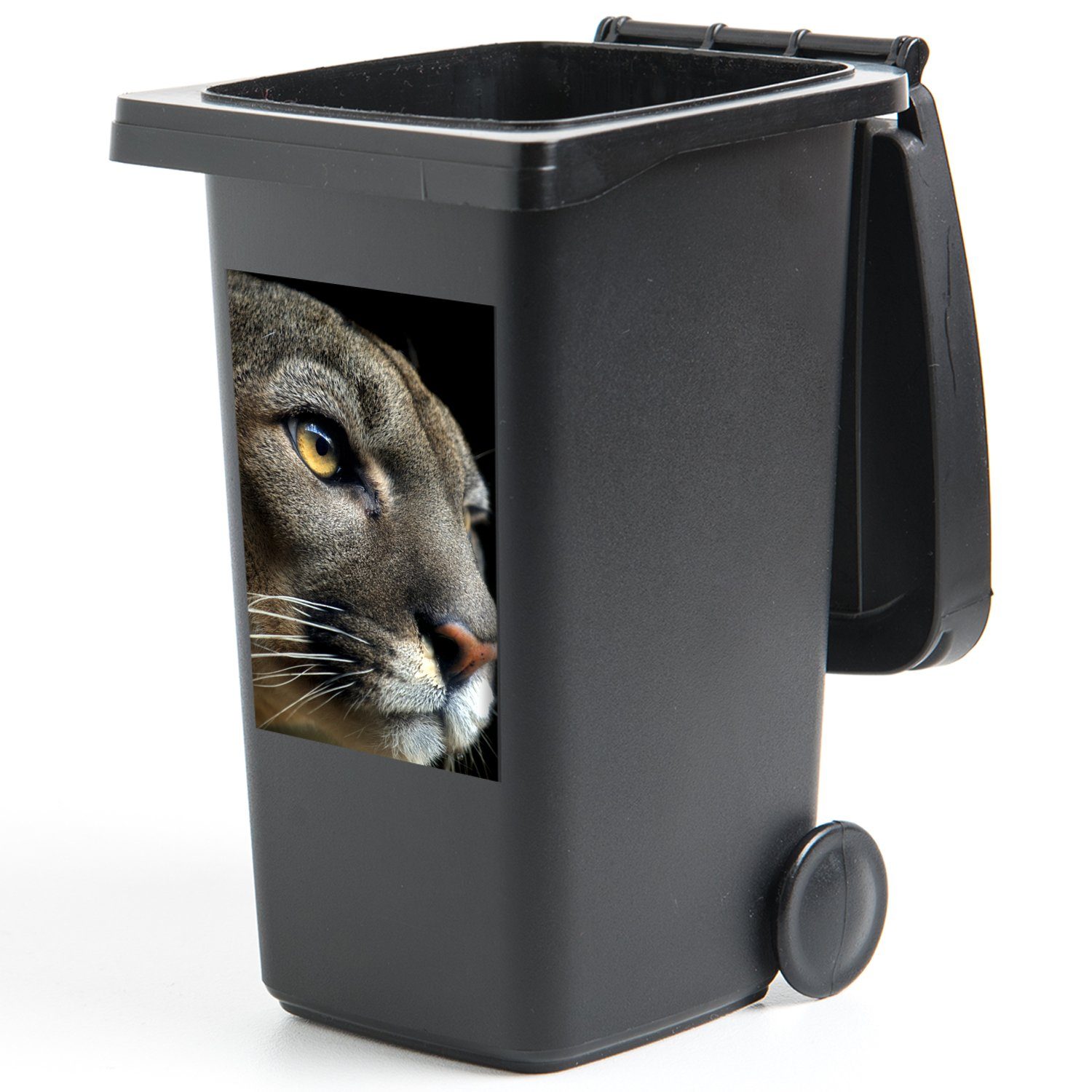 Cougar Wandsticker Sticker, MuchoWow St), Abfalbehälter Schwarz Mülltonne, - - (1 Augen Mülleimer-aufkleber, Container,