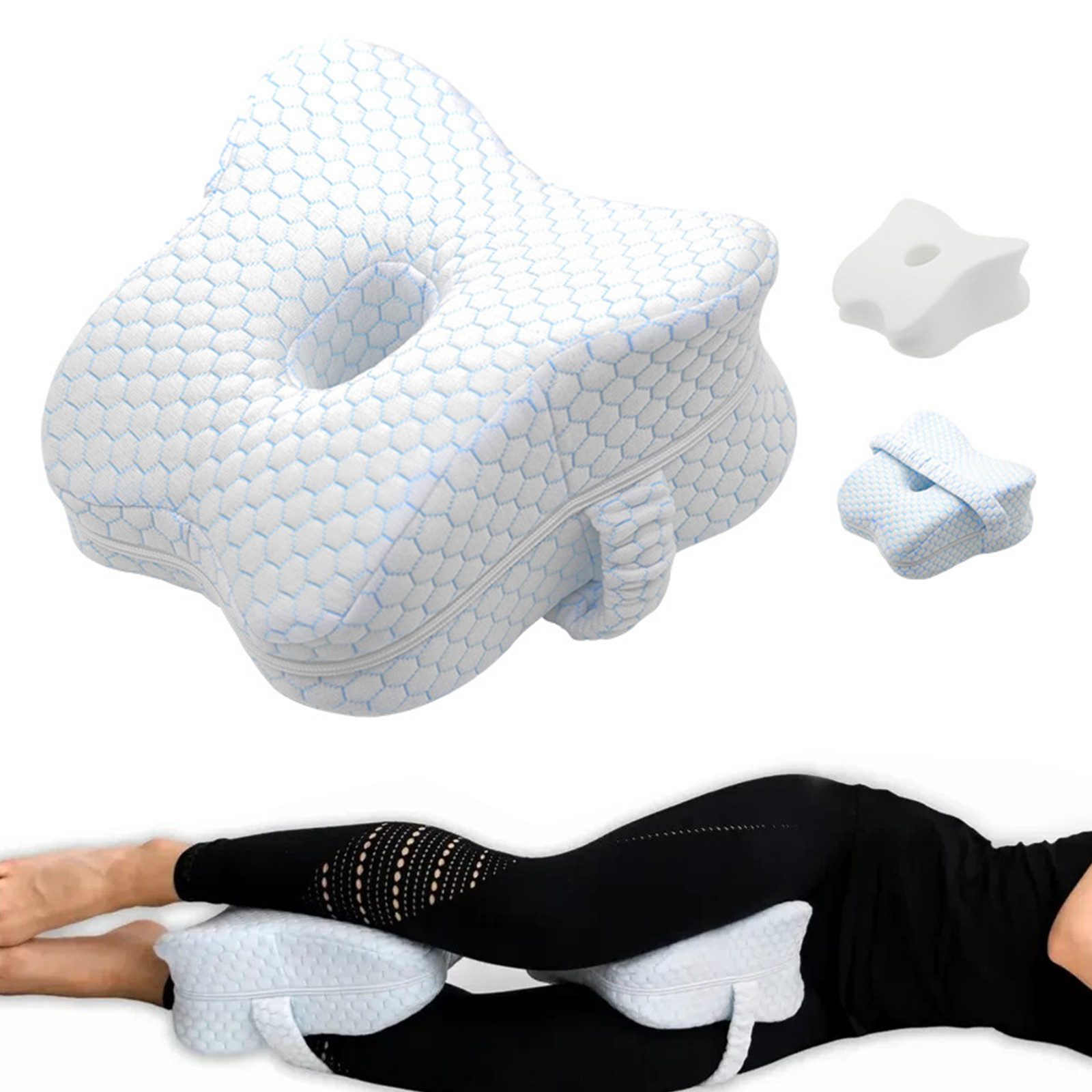 OKWISH Kniekissen Orthopädisches Beinkissen Memory Schaum Seitenschläferkissen, (abnehmbarer Bezug gegen Beinschmerzen & Ischias, 1-St., Ergonomische Kniekissen zur Schlafverbesserung), für Seitenschläfer Schmetterlingsform mit elastischem Gurt