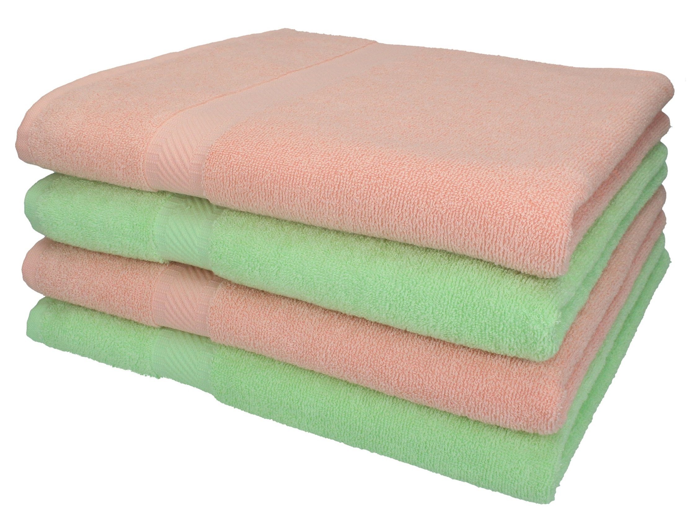 Betz Duschtücher 4 Stück Duschtücher Duschtuch-Set Palermo 70x140 cm apricot und grün, 100% Baumwolle
