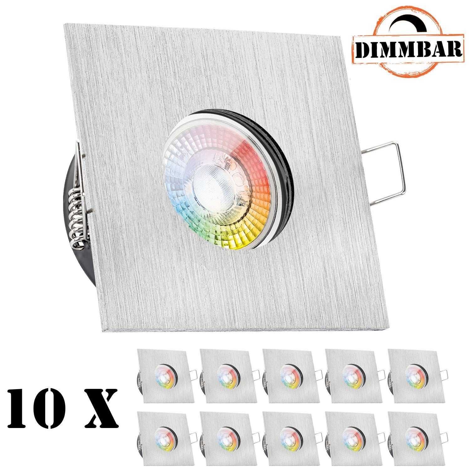 LEDANDO LED Einbaustrahler 10er IP65 RGB LED Einbaustrahler Set extra flach in aluminium gebürste