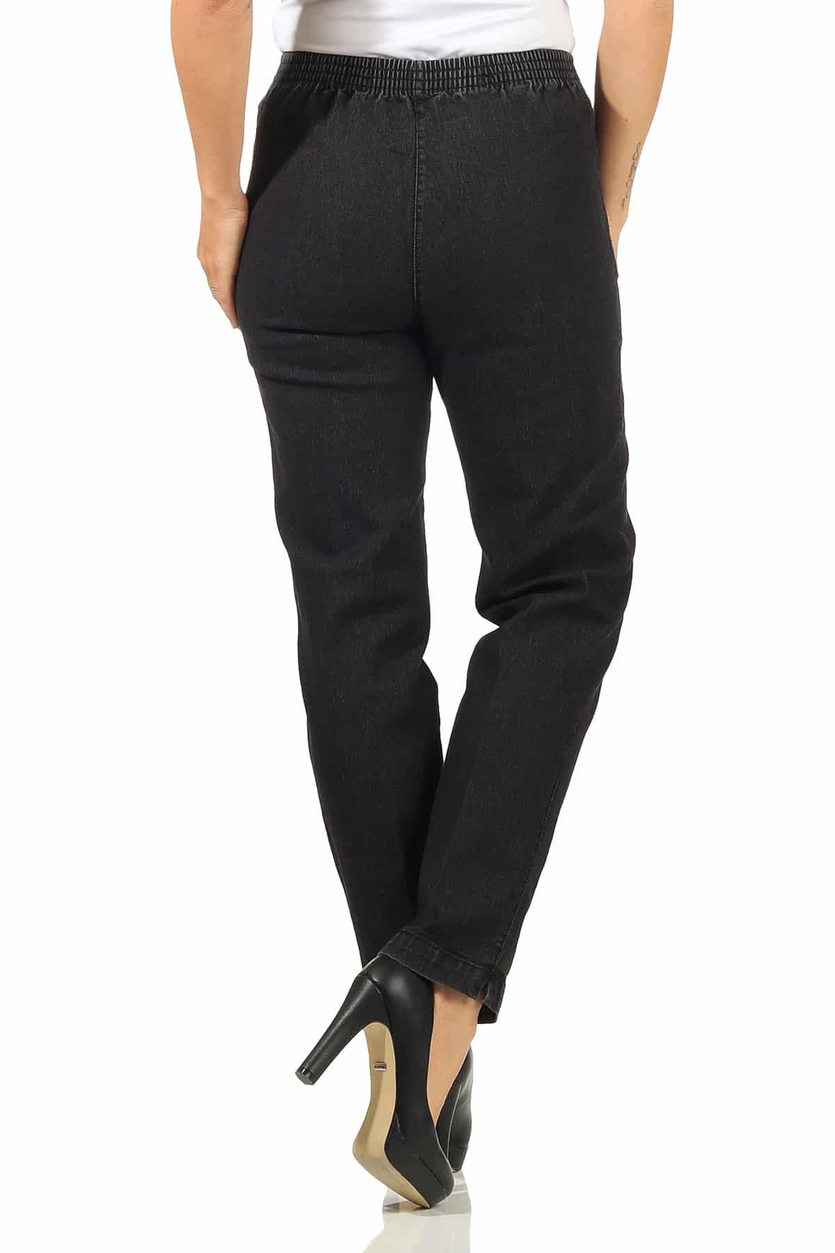 Aurela Damenmode Straight-Jeans Stretch Jeans Damen Schlupfhose Kurzgröße Jeanshose Denim mit Gummizug, Größe 36 bis 54